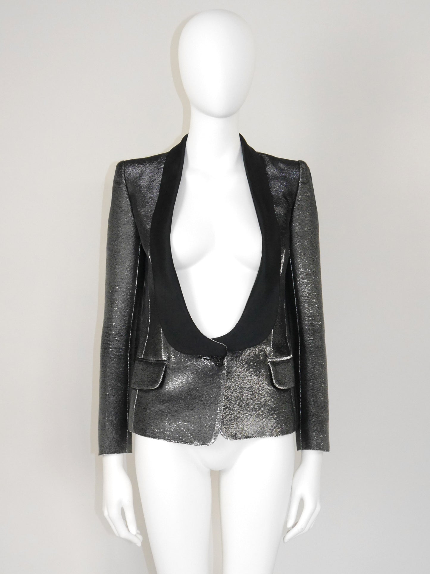 BALMAIN by Christophe Decarnin 2000s Vintage Silver Metallic Evening Jacket Size S