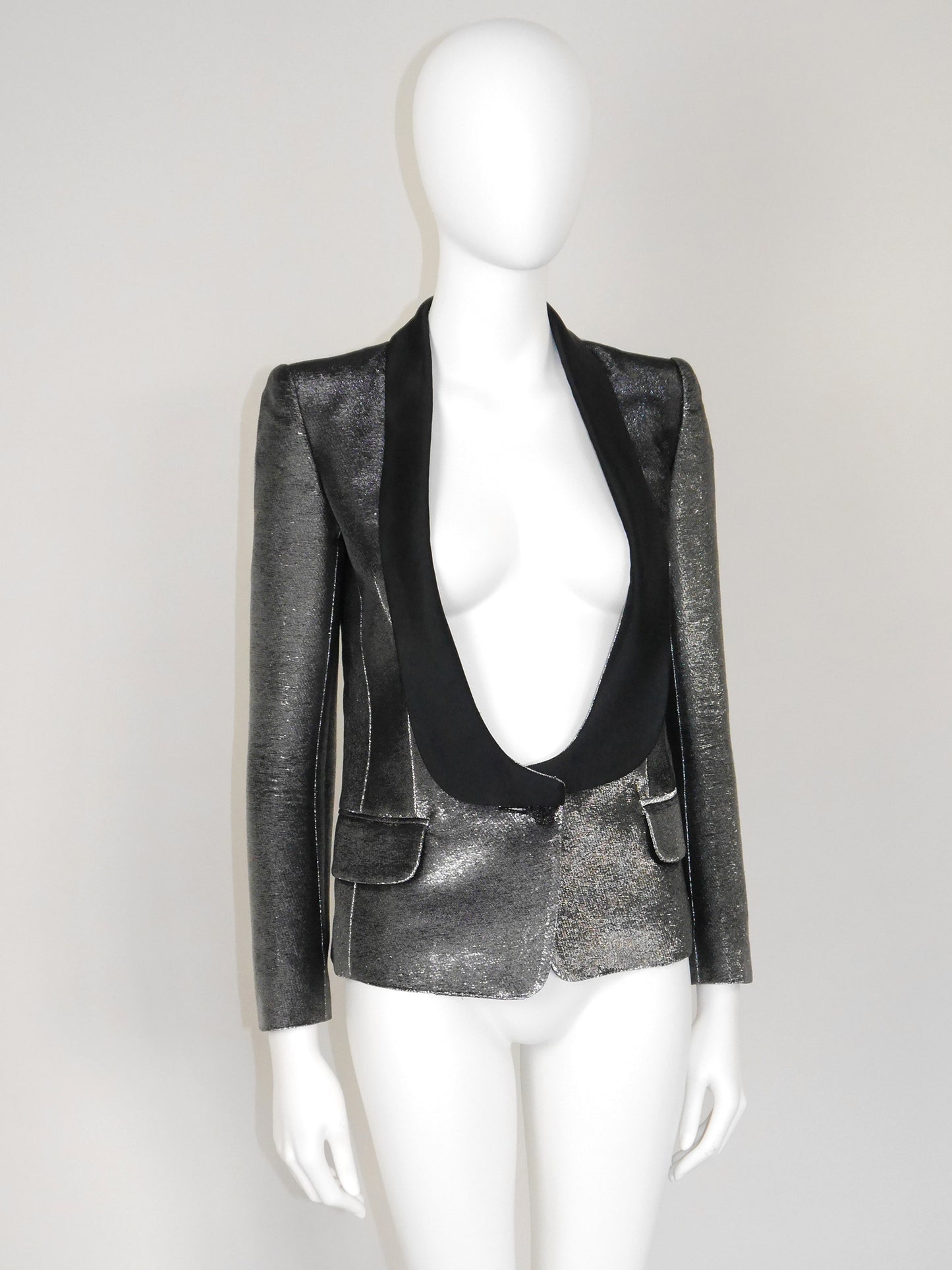 BALMAIN by Christophe Decarnin 2000s Vintage Silver Metallic Evening Jacket Size S