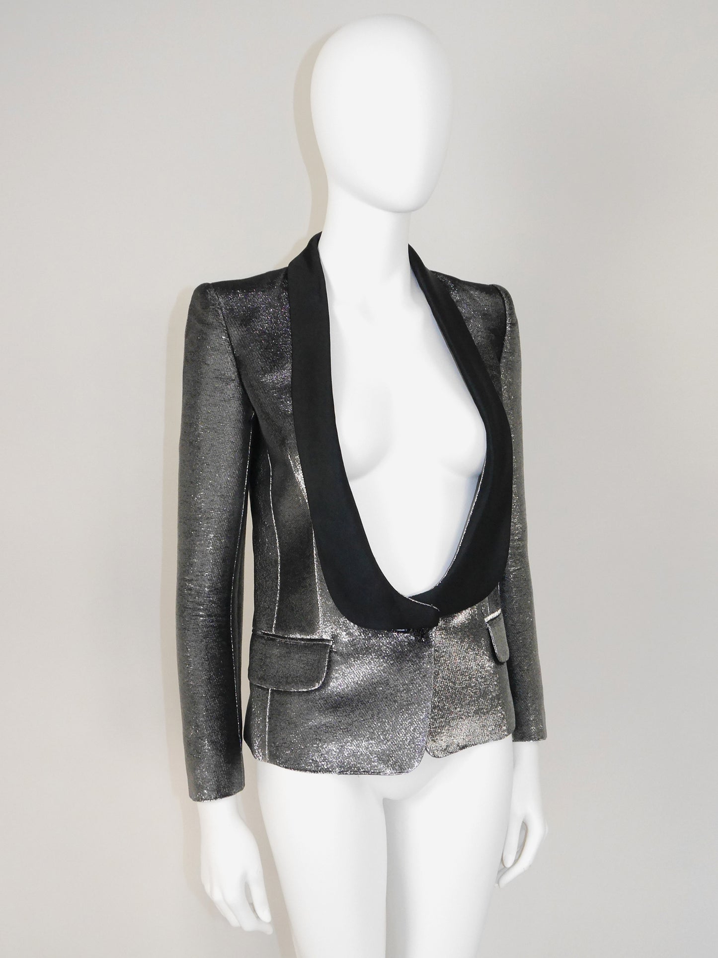 BALMAIN by Christophe Decarnin 2000s Vintage Silver Metallic Evening Jacket Size S