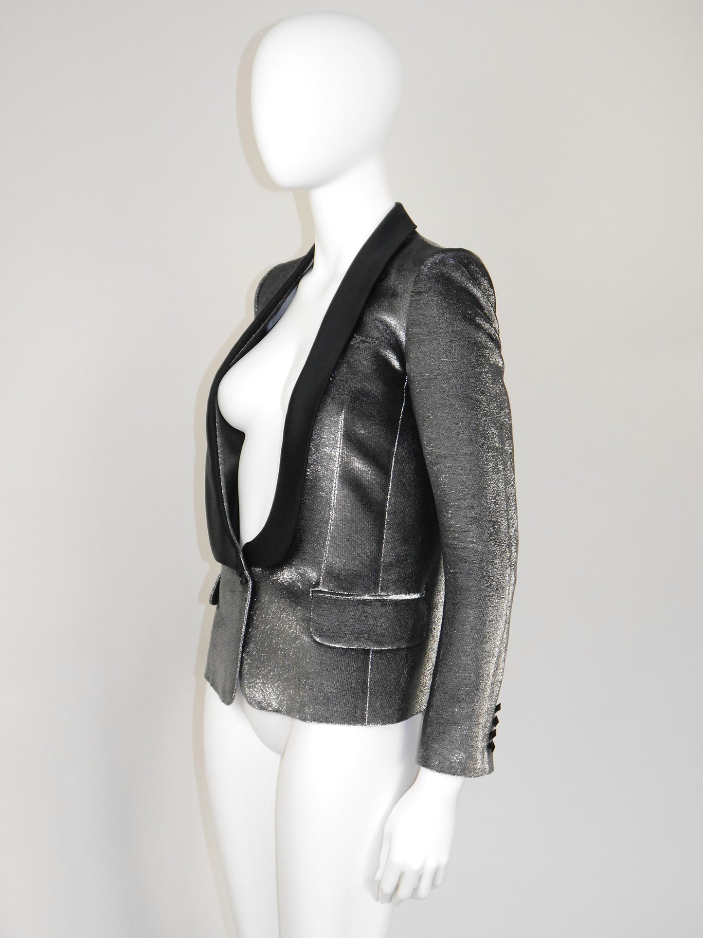 BALMAIN by Christophe Decarnin 2000s Vintage Silver Metallic Evening Jacket Size S