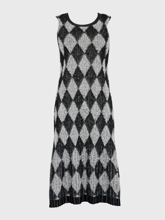 PLEATS PLEASE by Issey Miyake 2000s Vintage Fuzzy Midi Dress Diamond Pattern Size S-M
