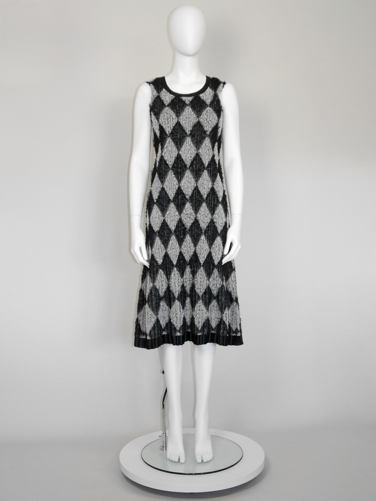 PLEATS PLEASE by Issey Miyake 2000s Vintage Fuzzy Midi Dress Diamond Pattern Size S-M