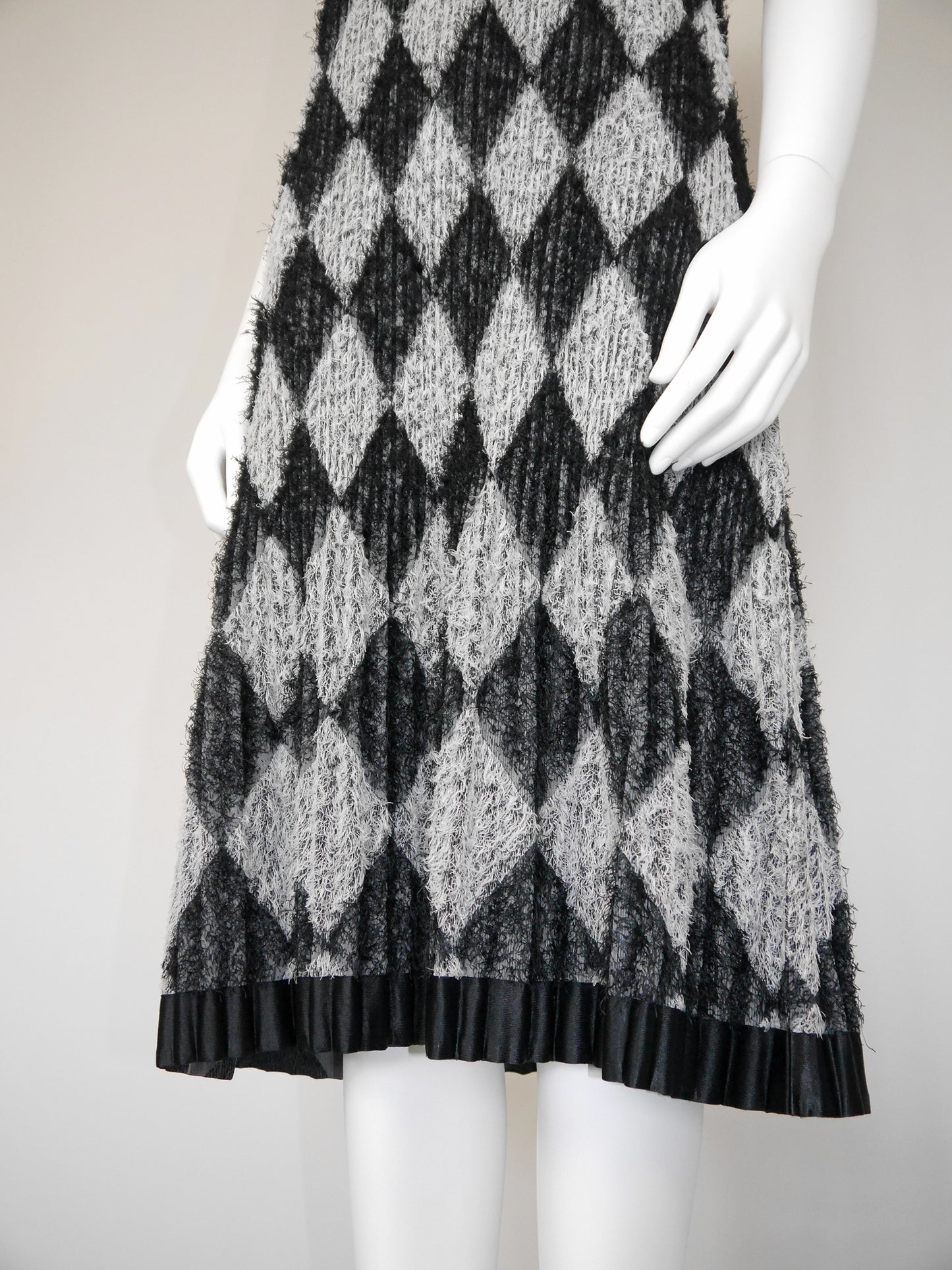 PLEATS PLEASE by Issey Miyake 2000s Vintage Fuzzy Midi Dress Diamond Pattern Size S-M