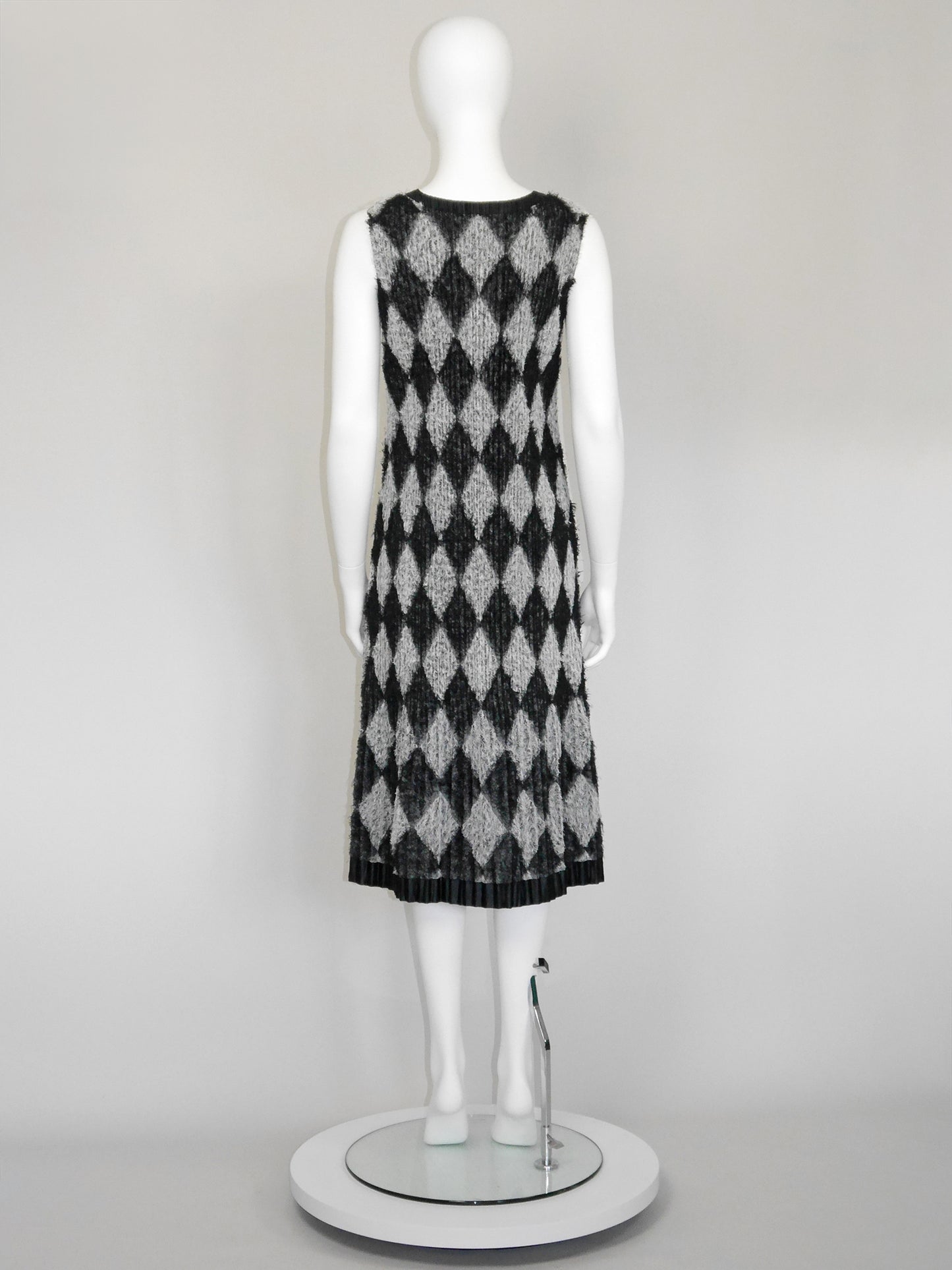 PLEATS PLEASE by Issey Miyake 2000s Vintage Fuzzy Midi Dress Diamond Pattern Size S-M