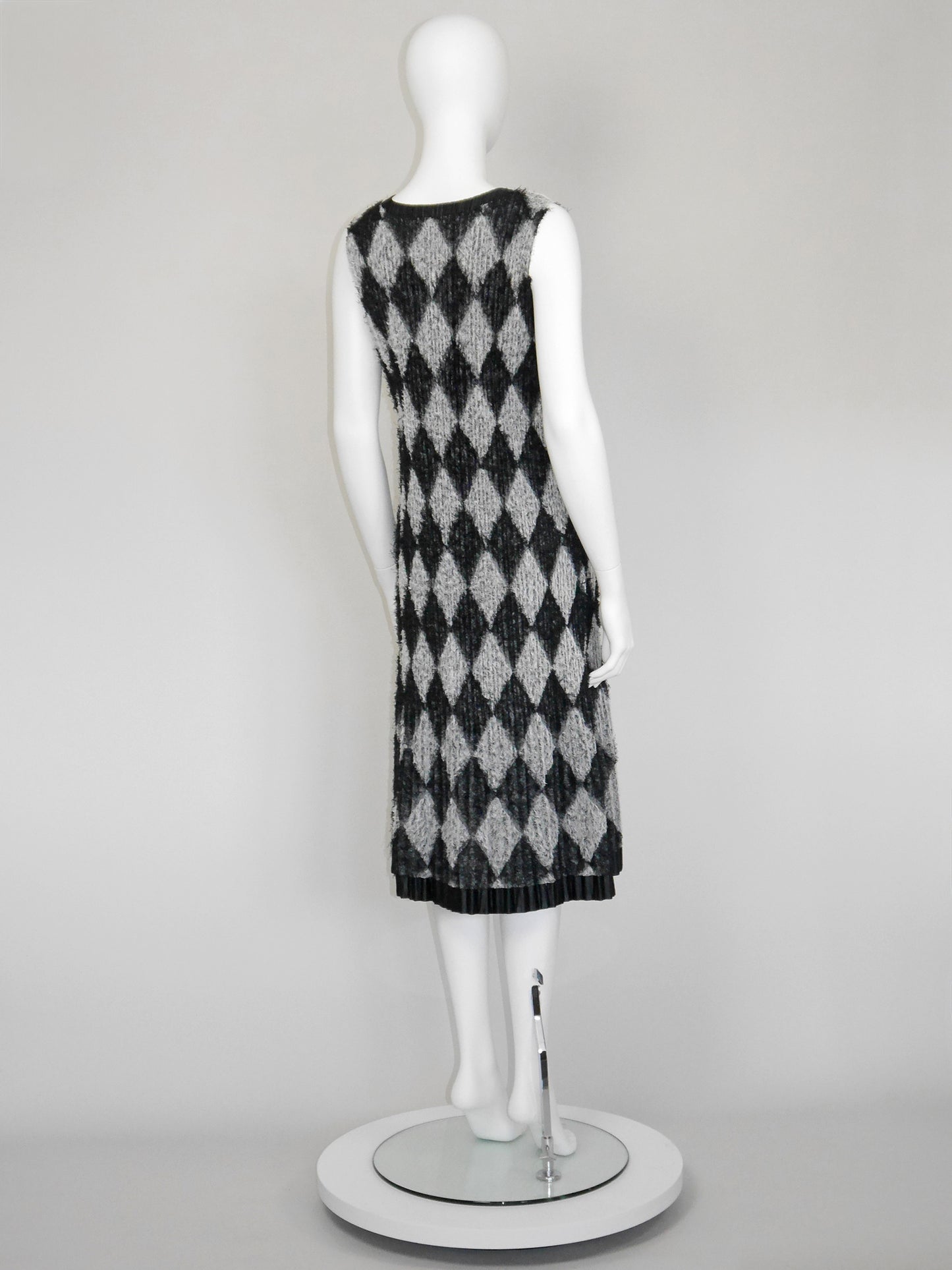 PLEATS PLEASE by Issey Miyake 2000s Vintage Fuzzy Midi Dress Diamond Pattern Size S-M