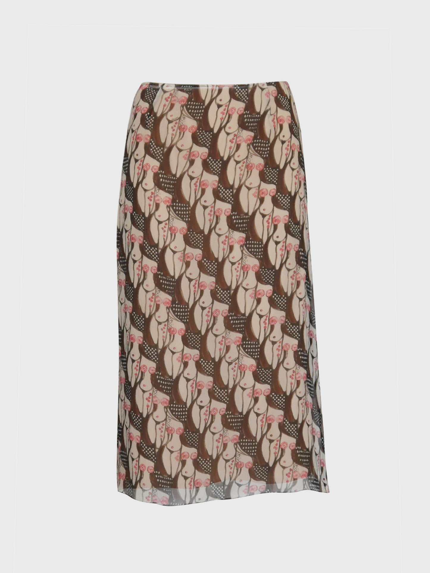 PRADA 2001 Vintage "Naked Lady" Print Silk Midi Skirt