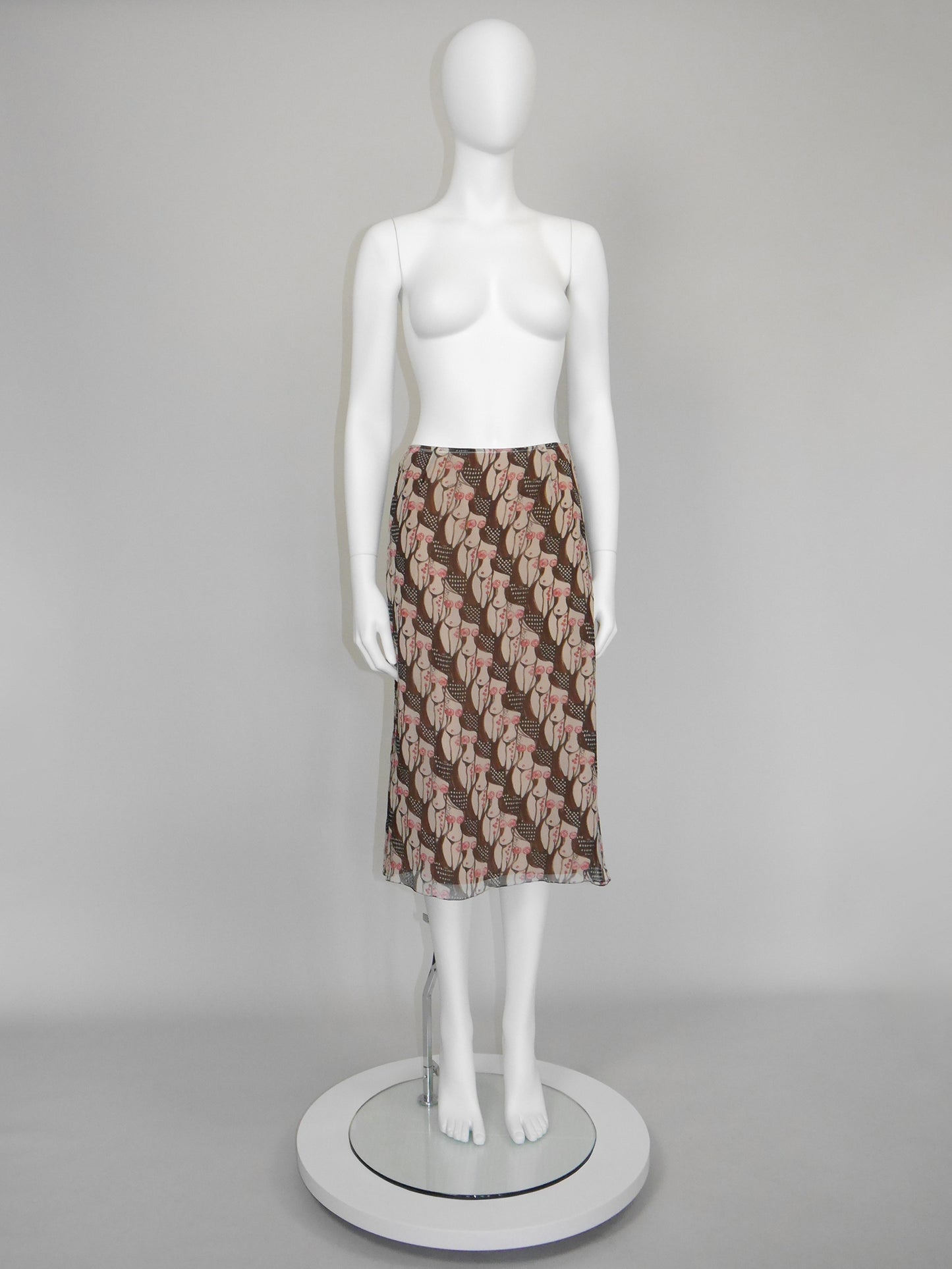 PRADA 2001 Vintage "Naked Lady" Print Silk Midi Skirt