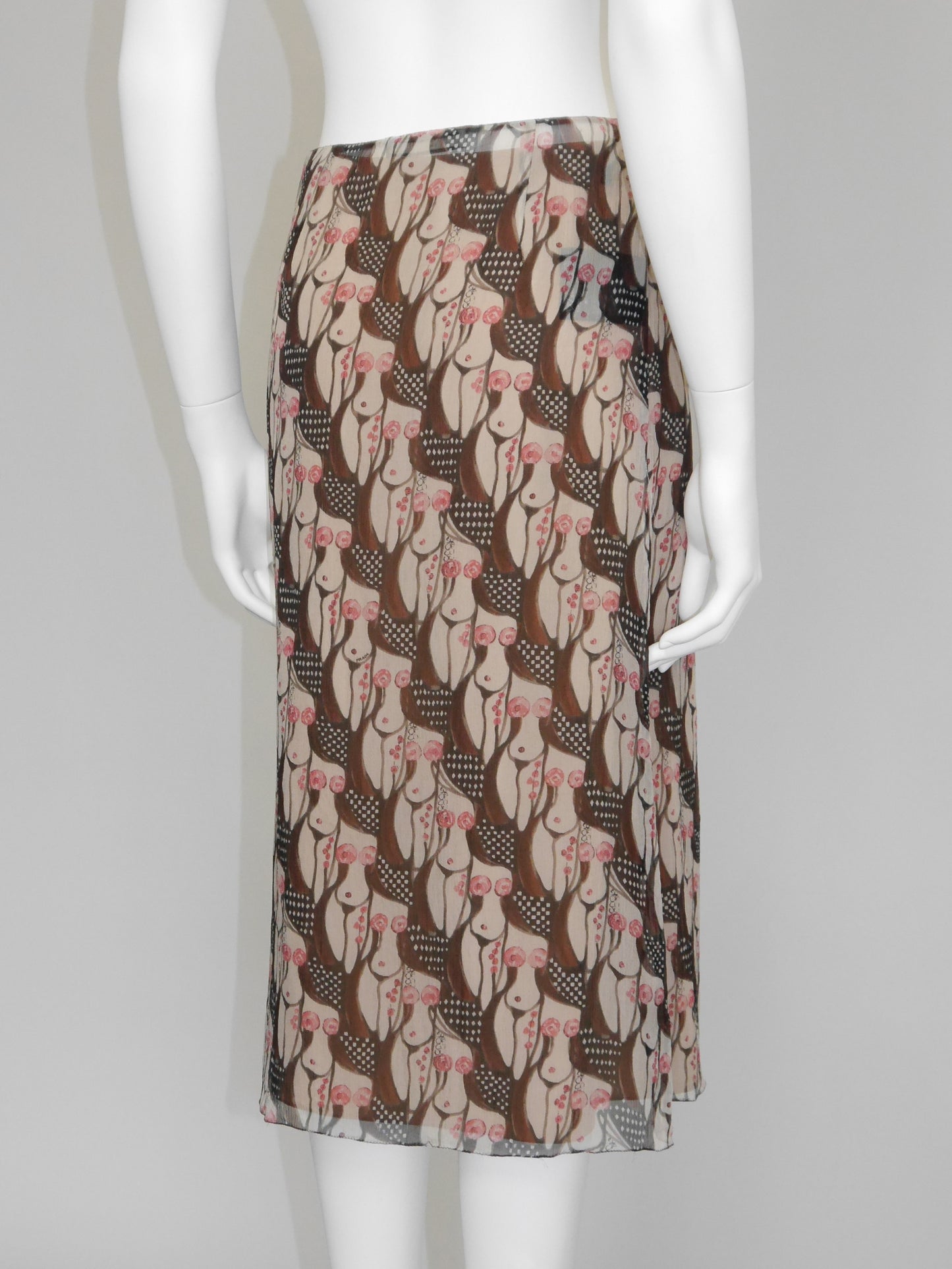 PRADA 2001 Vintage "Naked Lady" Print Silk Midi Skirt