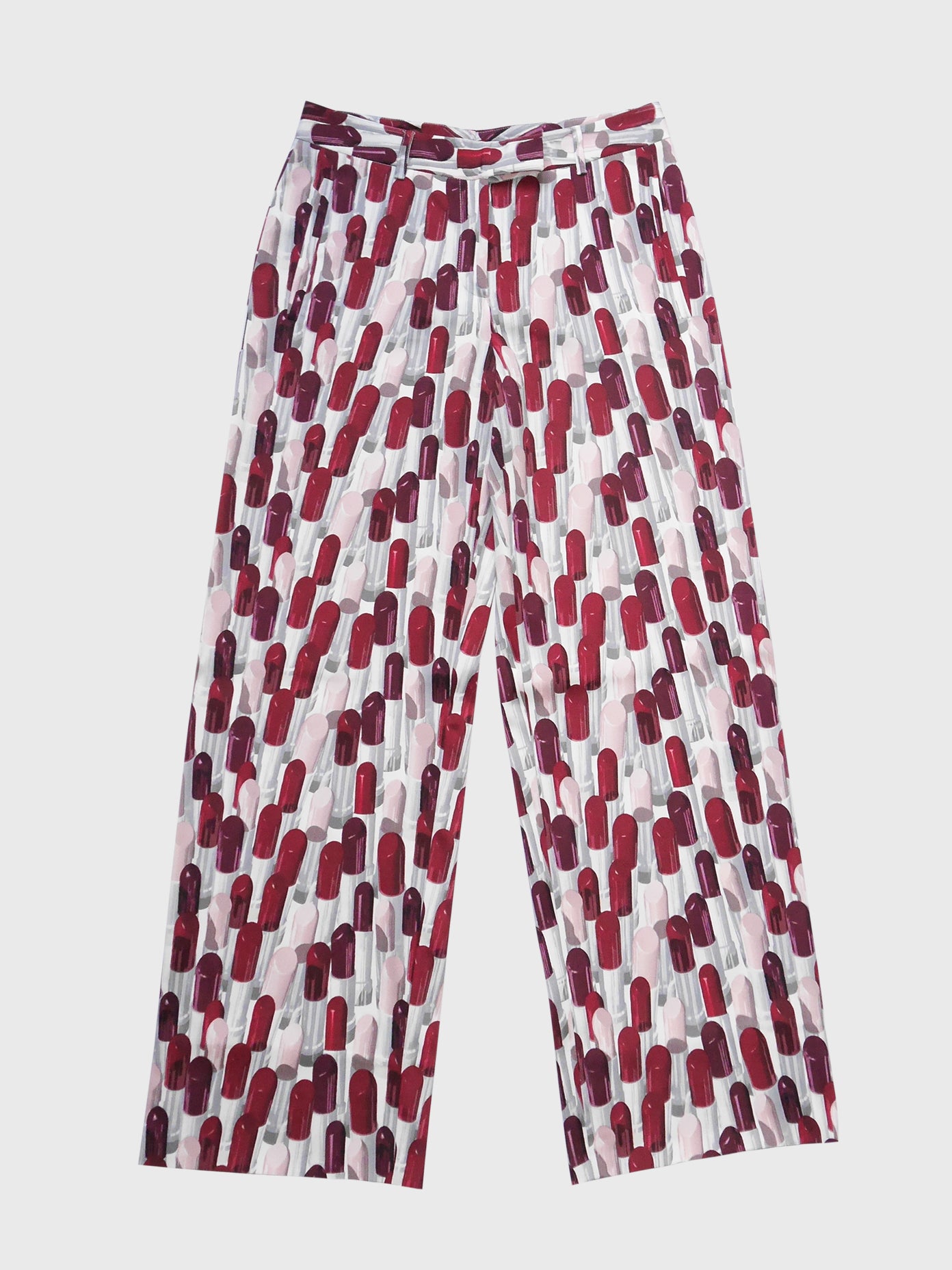 PRADA Spring 2000 Vintage Lipstick Print Wide-Leg Silk Pants