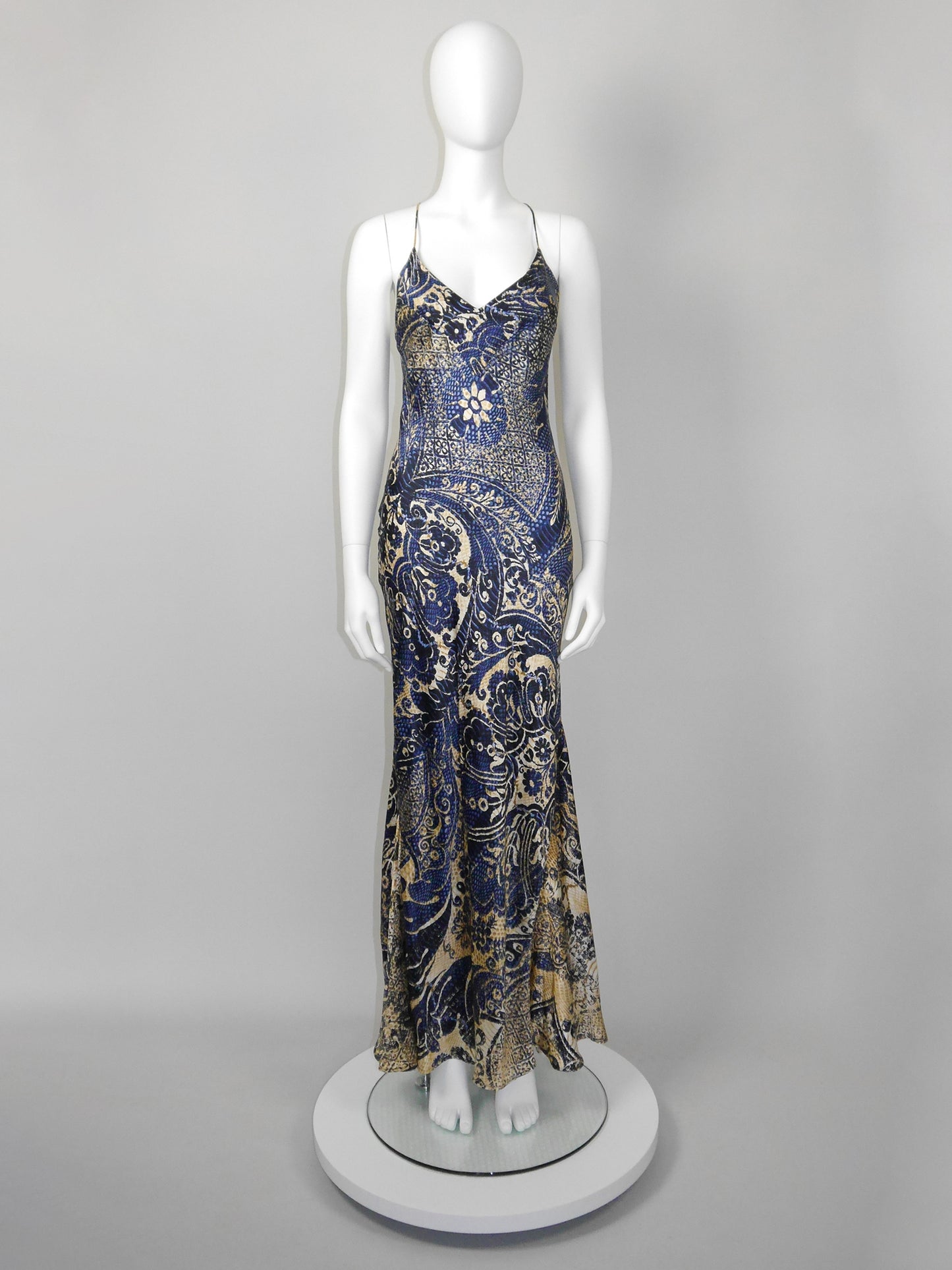 ROBERTO CAVALLI c. 2005 Vintage Ornamental Print Silk Maxi Gown