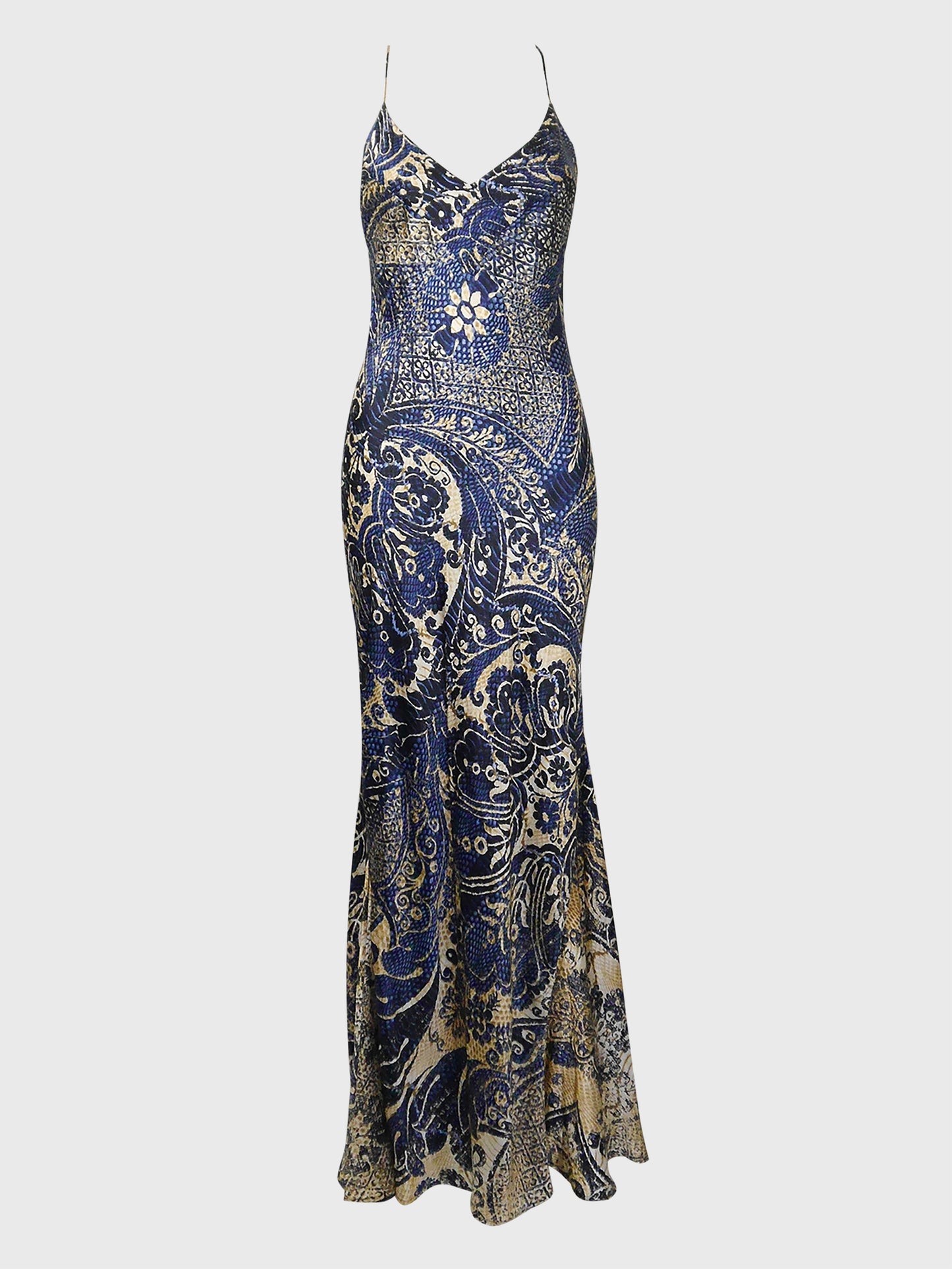 ROBERTO CAVALLI c. 2005 Vintage Ornamental Print Silk Maxi Gown