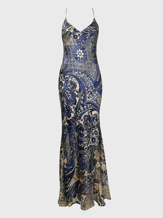 ROBERTO CAVALLI c. 2005 Vintage Ornamental Print Silk Maxi Gown