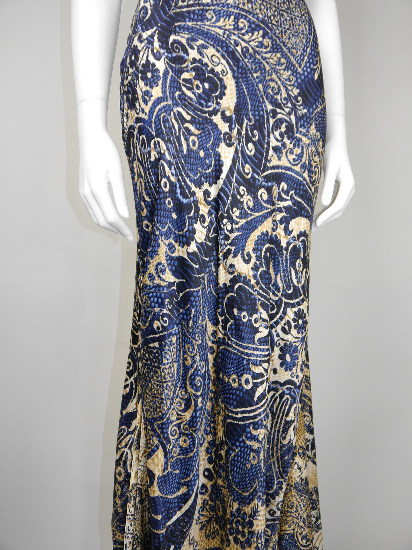 ROBERTO CAVALLI c. 2005 Vintage Ornamental Print Silk Maxi Gown