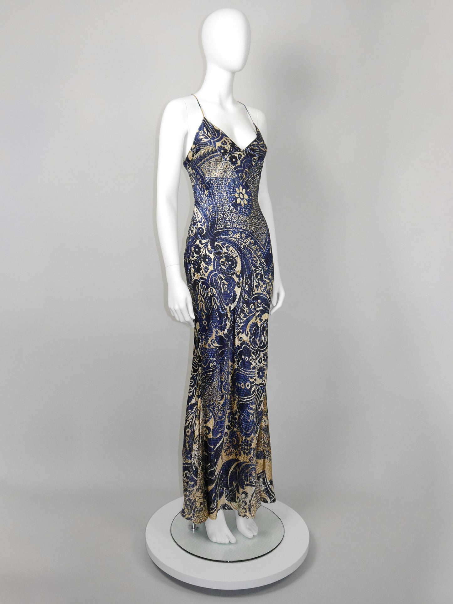 ROBERTO CAVALLI c. 2005 Vintage Ornamental Print Silk Maxi Gown