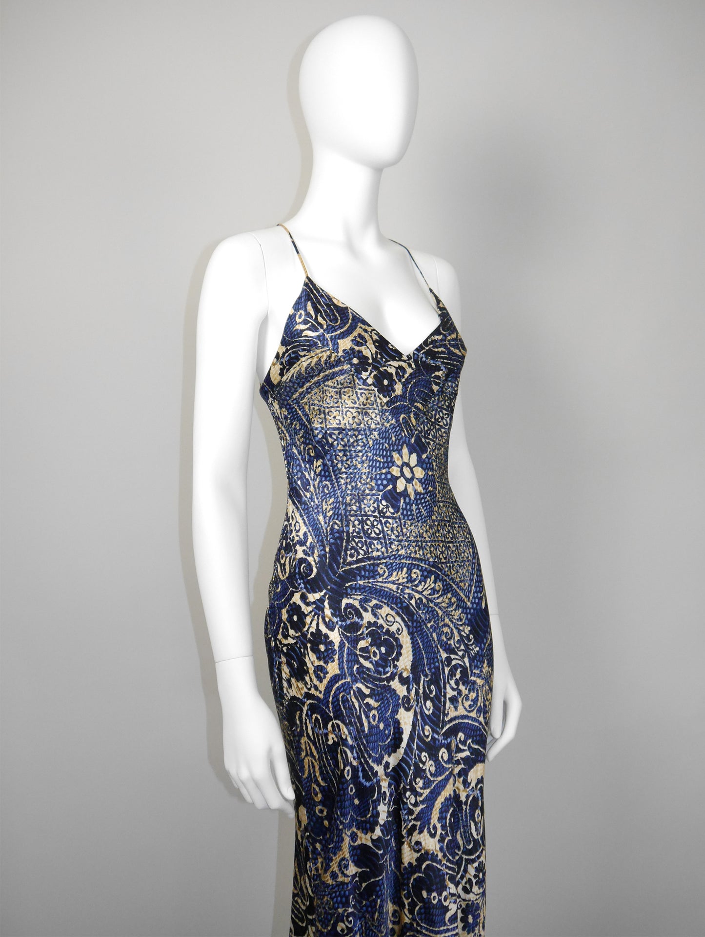 ROBERTO CAVALLI c. 2005 Vintage Ornamental Print Silk Maxi Gown