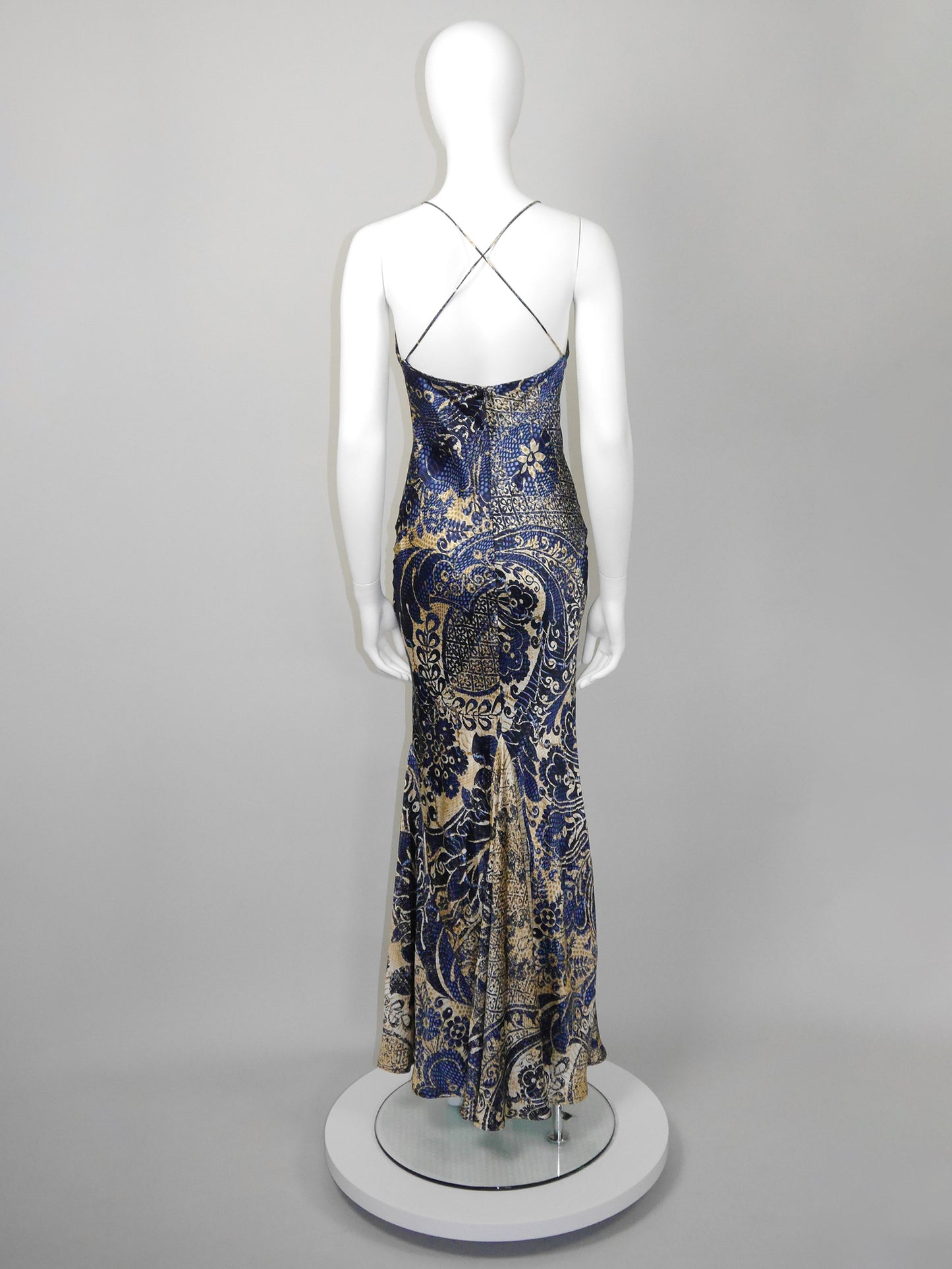 ROBERTO CAVALLI c. 2005 Vintage Ornamental Print Silk Maxi Gown