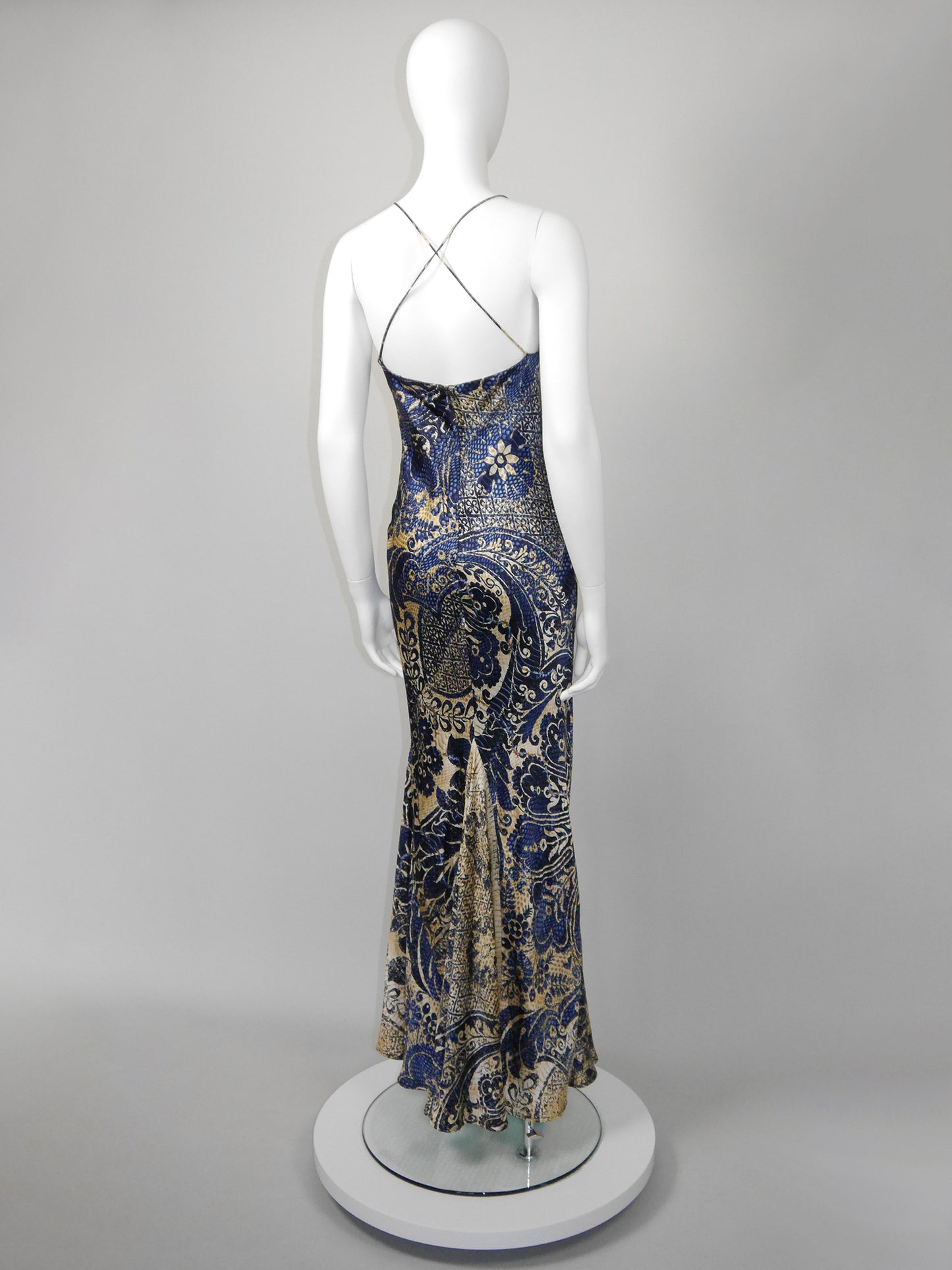 ROBERTO CAVALLI c. 2005 Vintage Ornamental Print Silk Maxi Gown