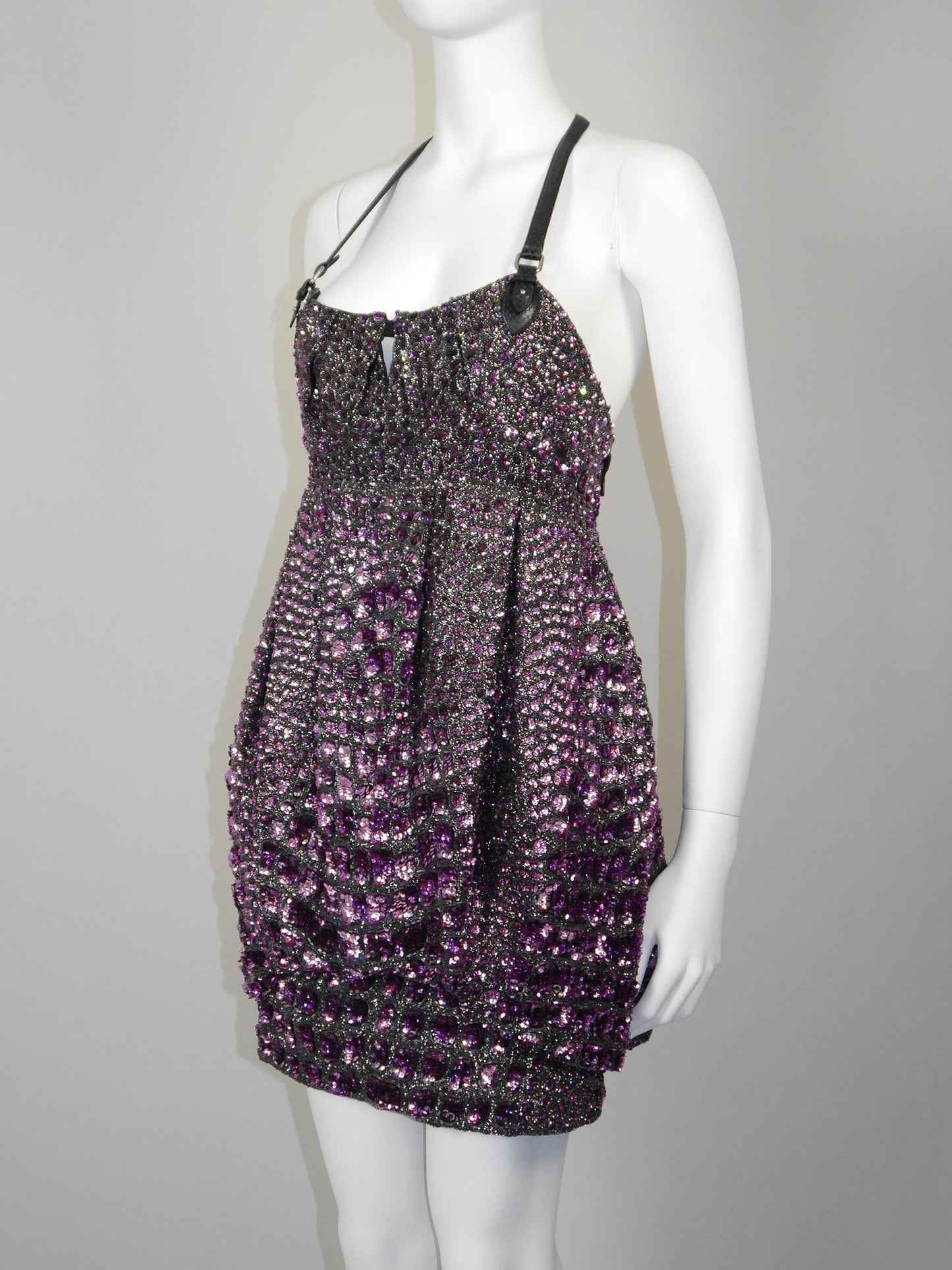 ROBERTO CAVALLI Fall 2012 Vintage Fully Beaded Harness Mini Dress Size XS