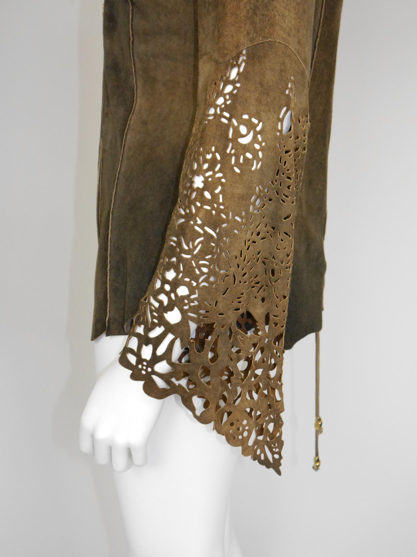 ROBERTO CAVALLI Fall 1999 Vintage Suede Leather Jacket Laser-Cut Sleeves Size S