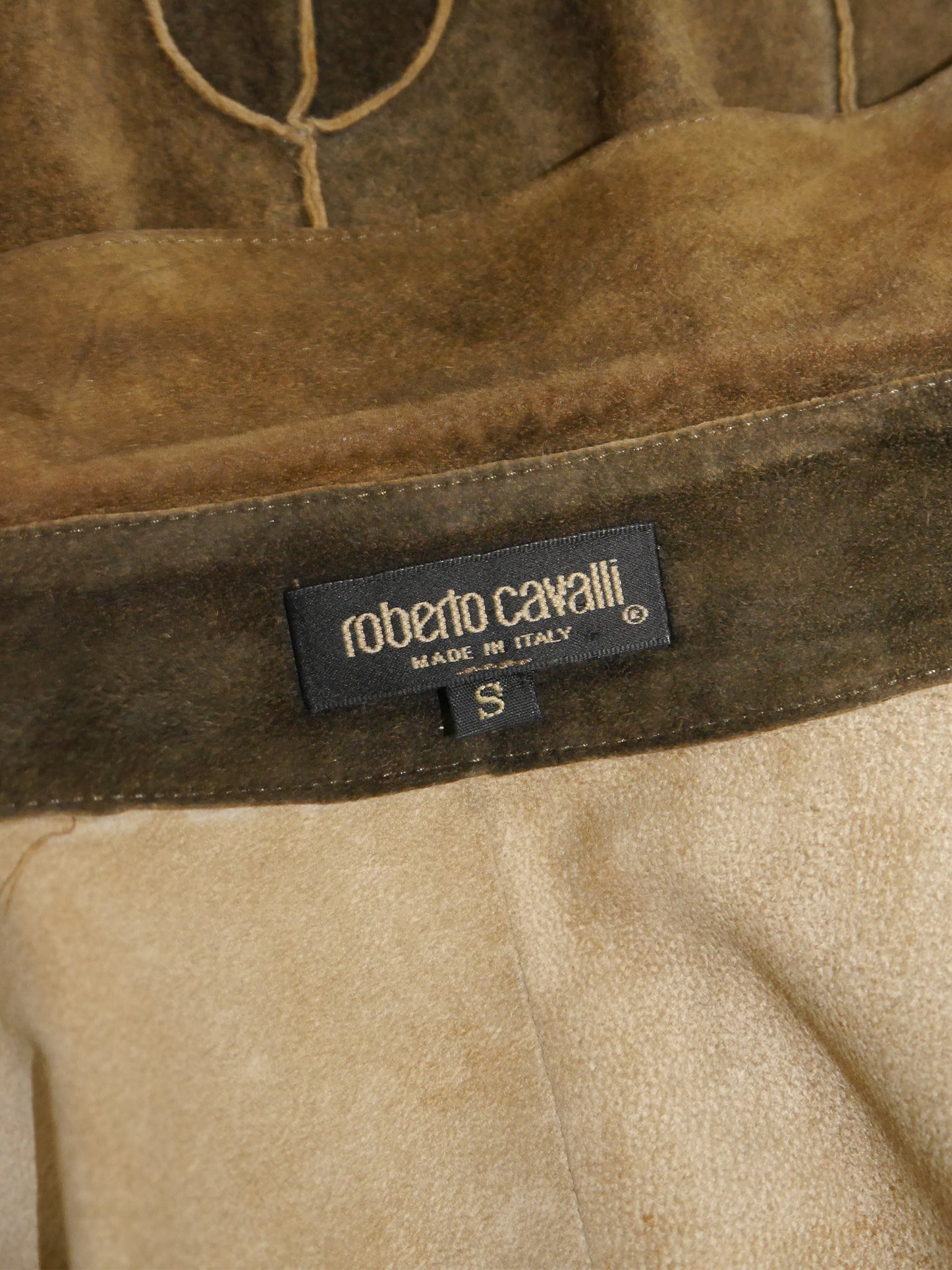 ROBERTO CAVALLI Fall 1999 Vintage Suede Leather Jacket Laser-Cut Sleeves Size S