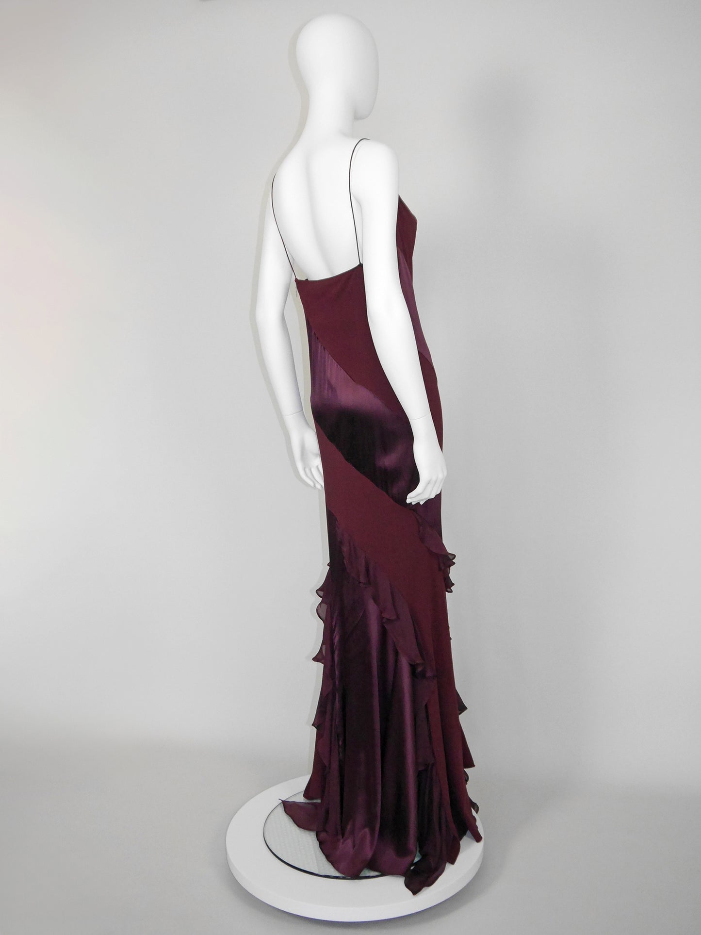 ROBERTO CAVALLI Fall 2004 Vintage Burgundy Red Silk Maxi Evening Gown Size L