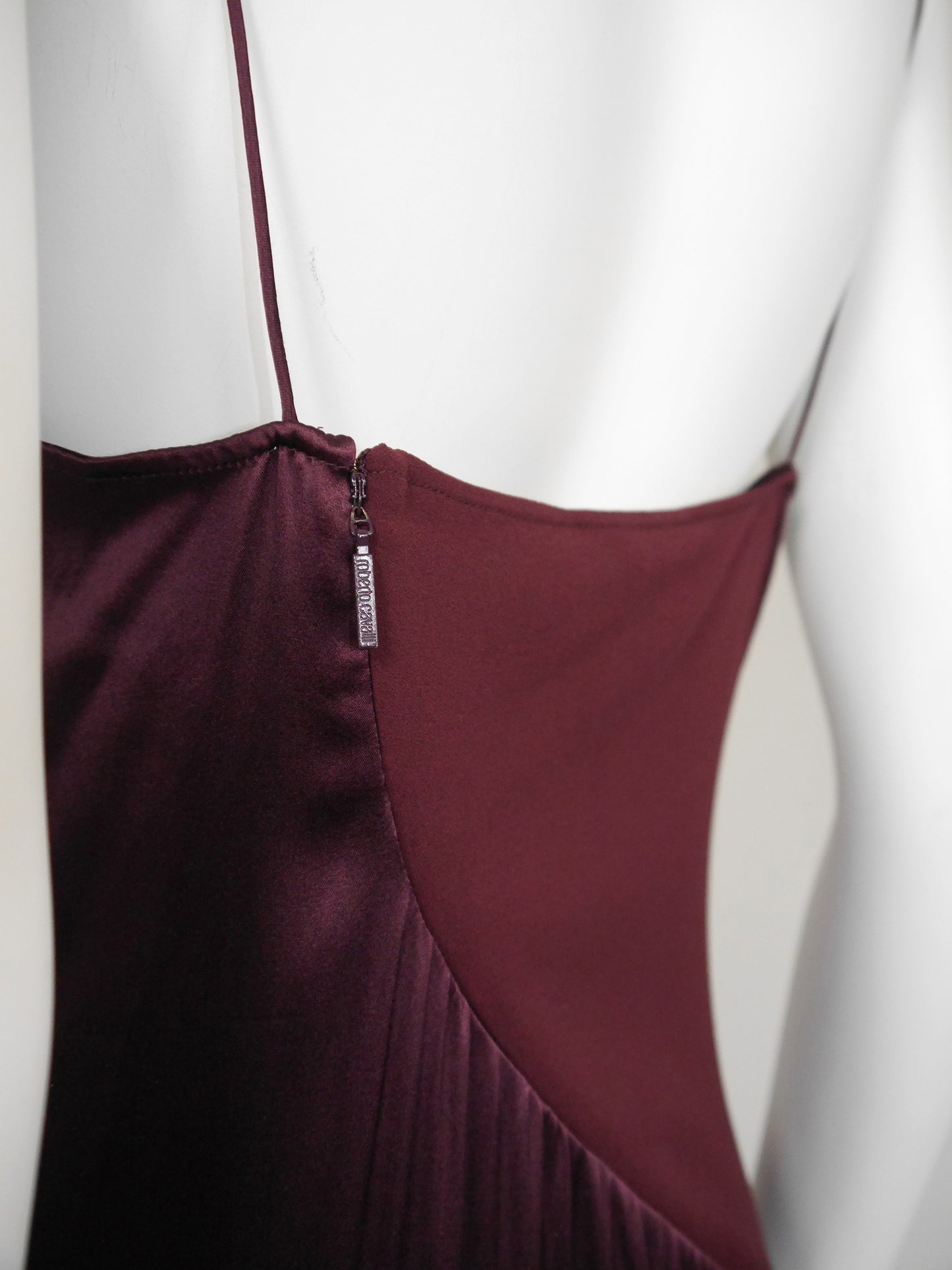 ROBERTO CAVALLI Fall 2004 Vintage Burgundy Red Silk Stretch Maxi Evening Gown Size L