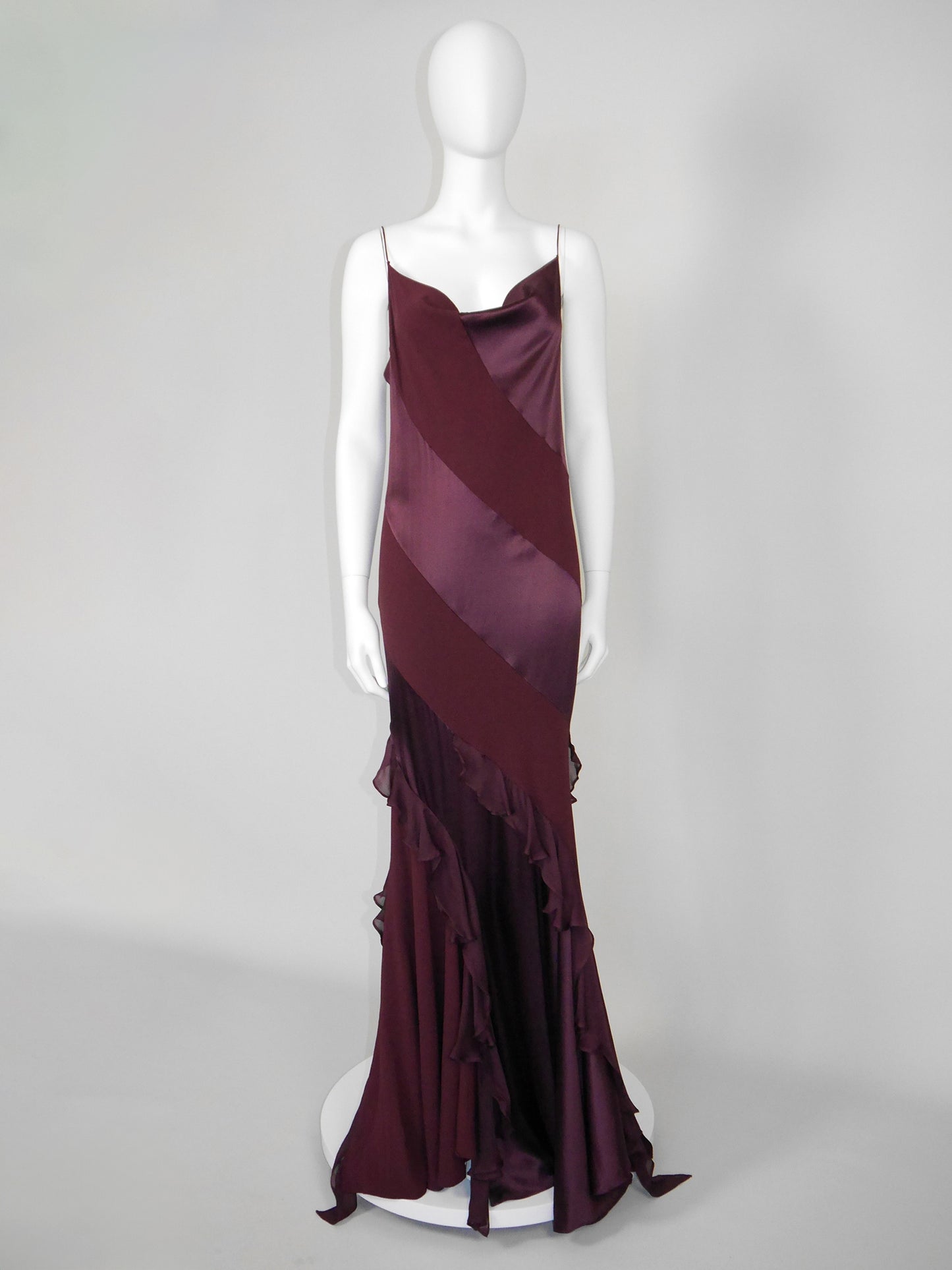 ROBERTO CAVALLI Fall 2004 Vintage Burgundy Red Silk Maxi Evening Gown Size L