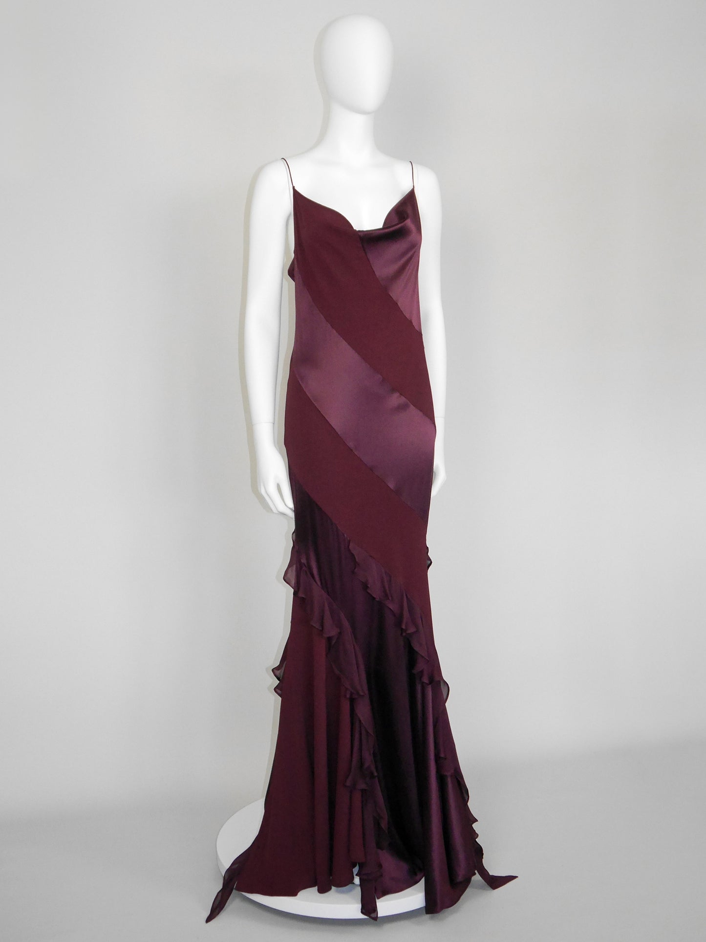 ROBERTO CAVALLI Fall 2004 Vintage Burgundy Red Silk Maxi Evening Gown Size L