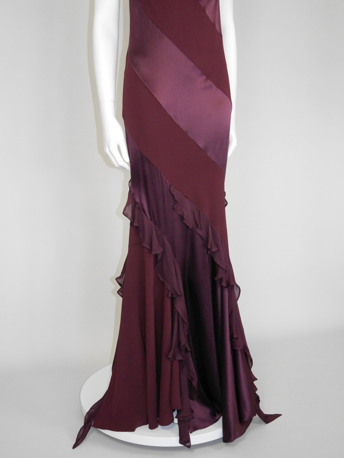 ROBERTO CAVALLI Fall 2004 Vintage Burgundy Red Silk Maxi Evening Gown Size L