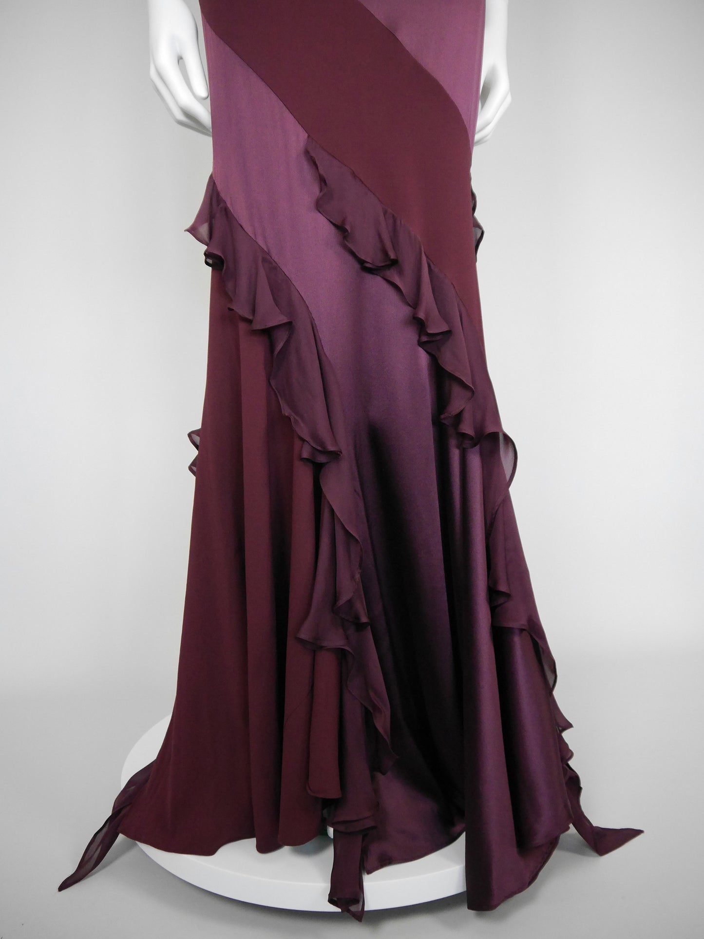 ROBERTO CAVALLI Fall 2004 Vintage Burgundy Red Silk Maxi Evening Gown Size L