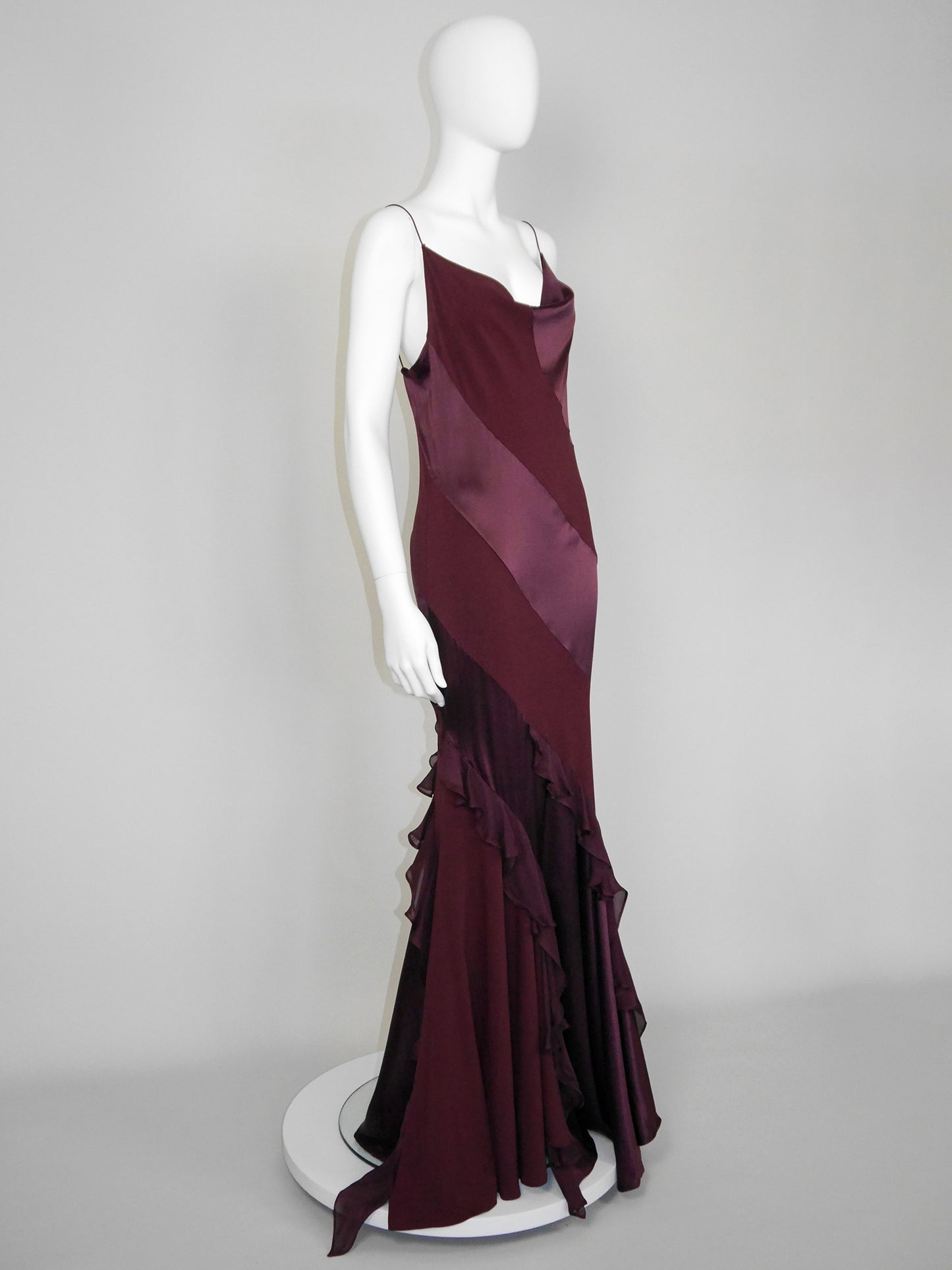 ROBERTO CAVALLI Fall 2004 Vintage Burgundy Red Silk Maxi Evening Gown Size L