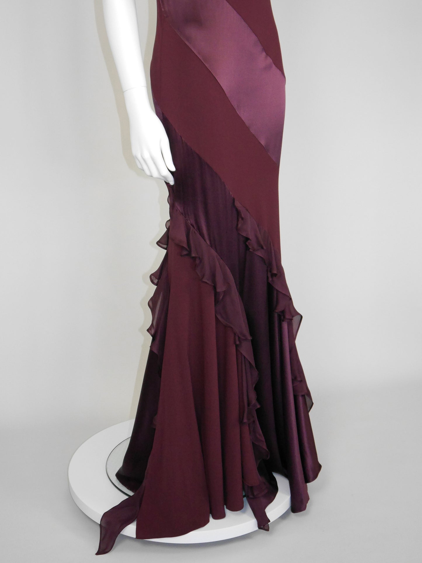 ROBERTO CAVALLI Fall 2004 Vintage Burgundy Red Silk Maxi Evening Gown Size L