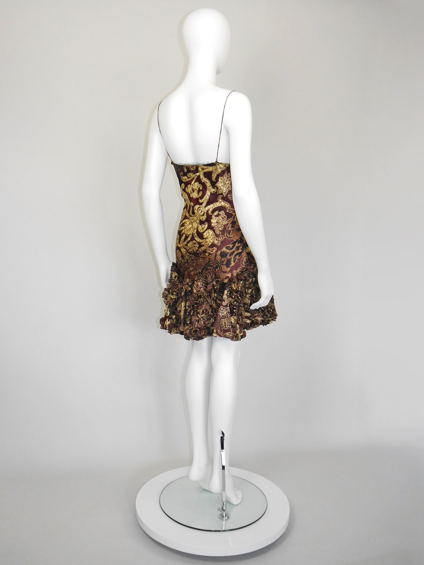 ROBERTO CAVALLI Fall 2004 Vintage Ruffled Silk Mini Slip Dress Size S