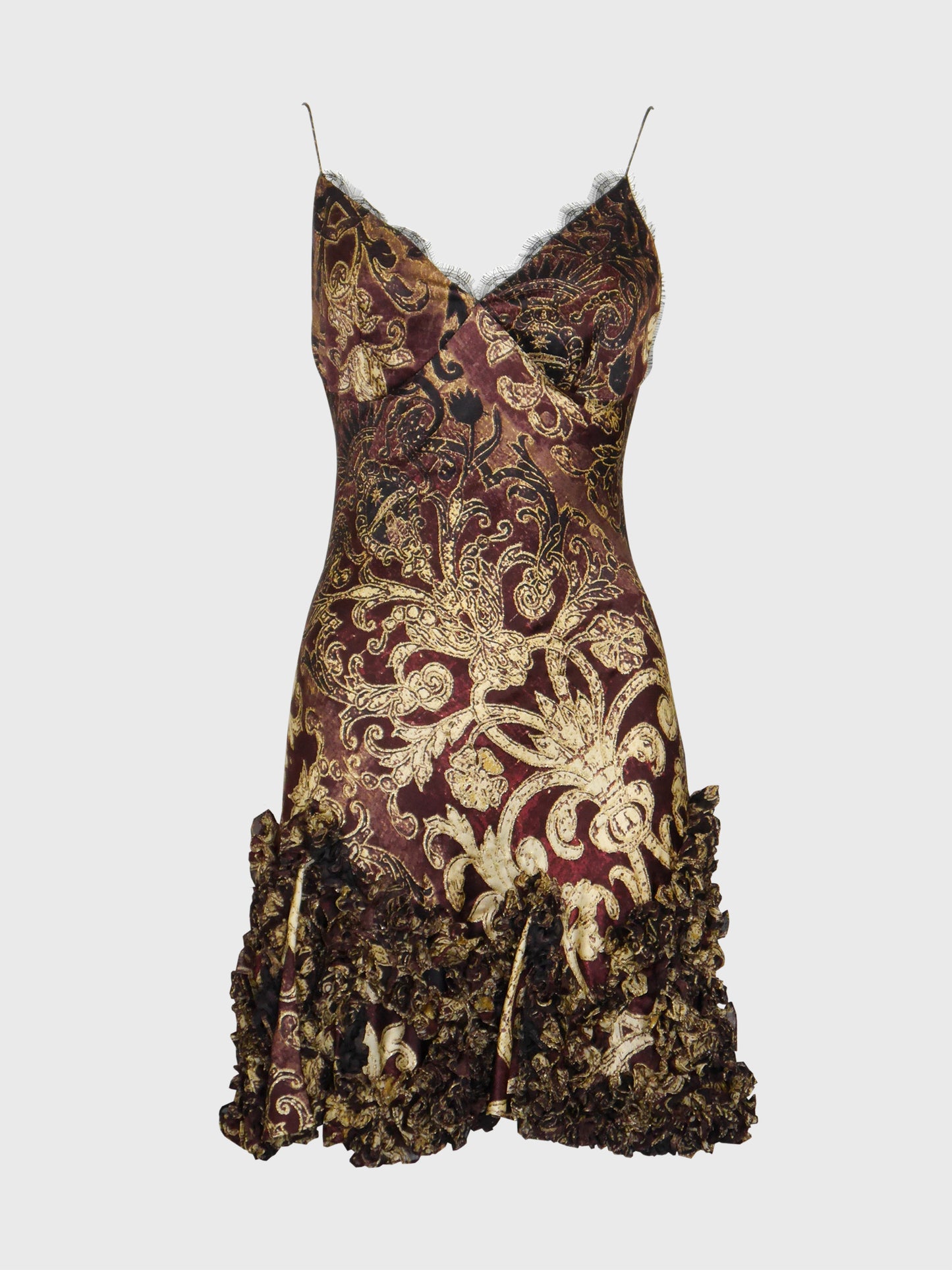 ROBERTO CAVALLI Fall 2004 Vintage Ruffled Silk Mini Slip Dress Size S