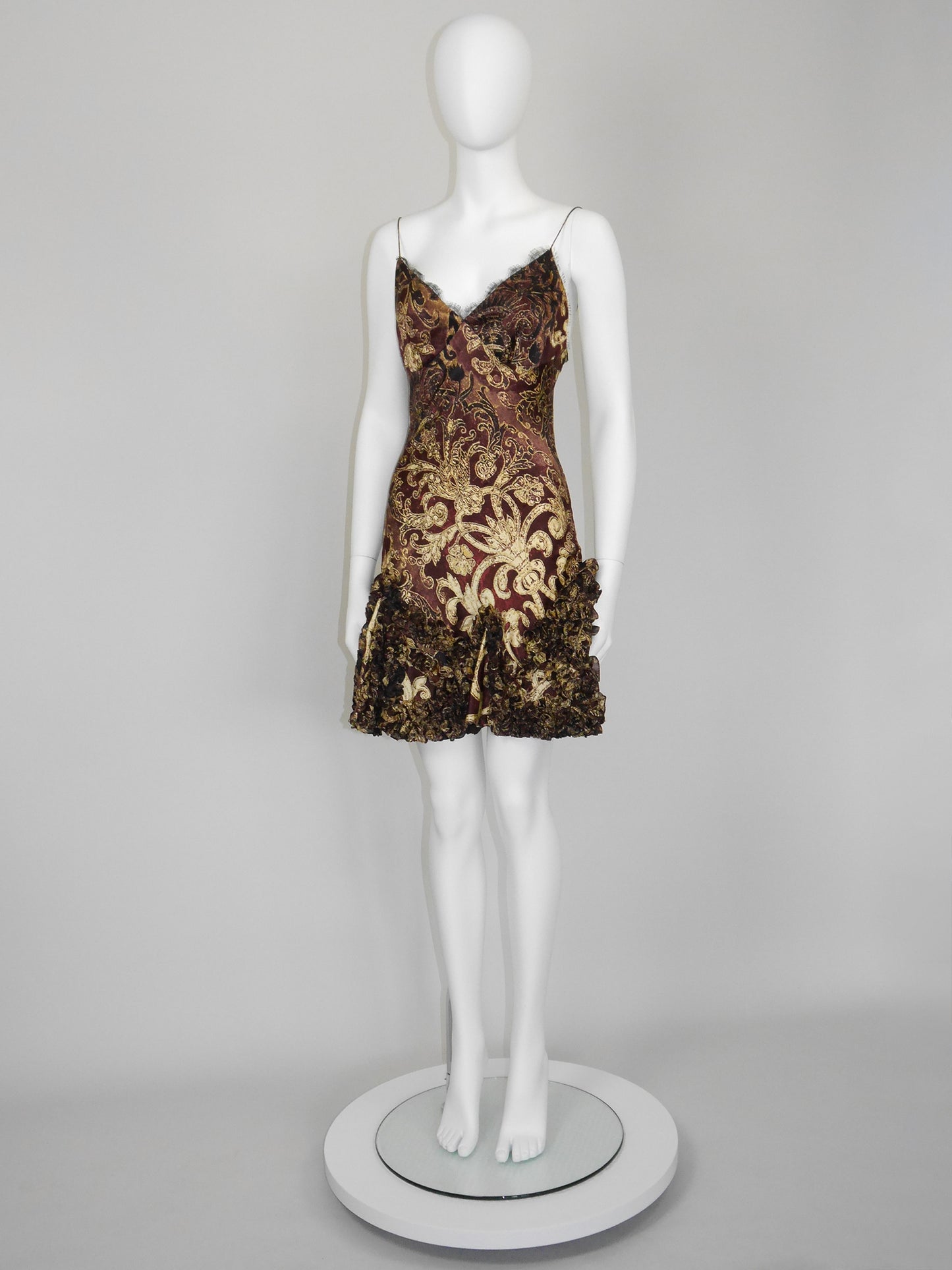 ROBERTO CAVALLI Fall 2004 Vintage Ruffled Silk Mini Slip Dress Size S