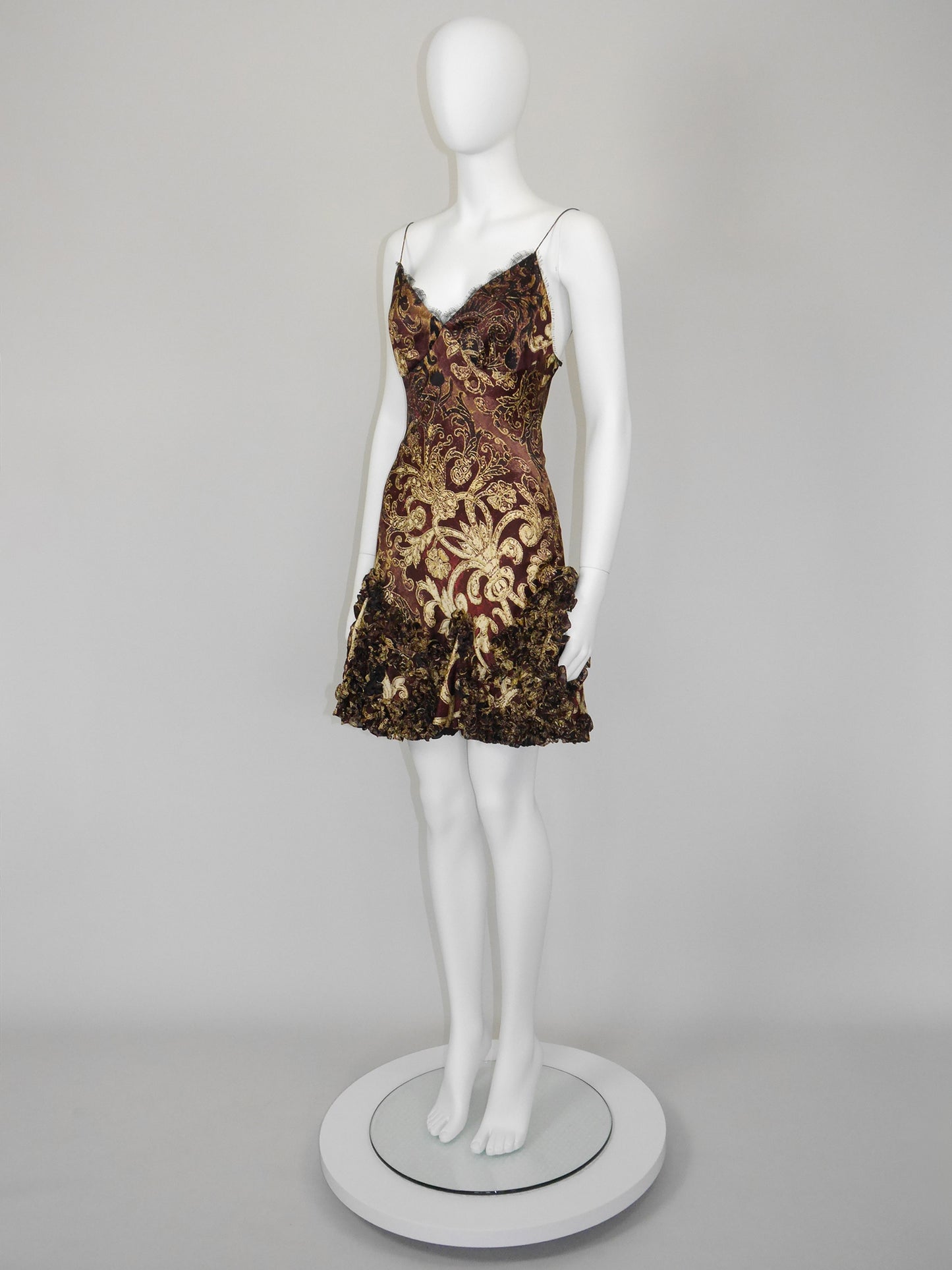 ROBERTO CAVALLI Fall 2004 Vintage Ruffled Silk Mini Slip Dress Size S