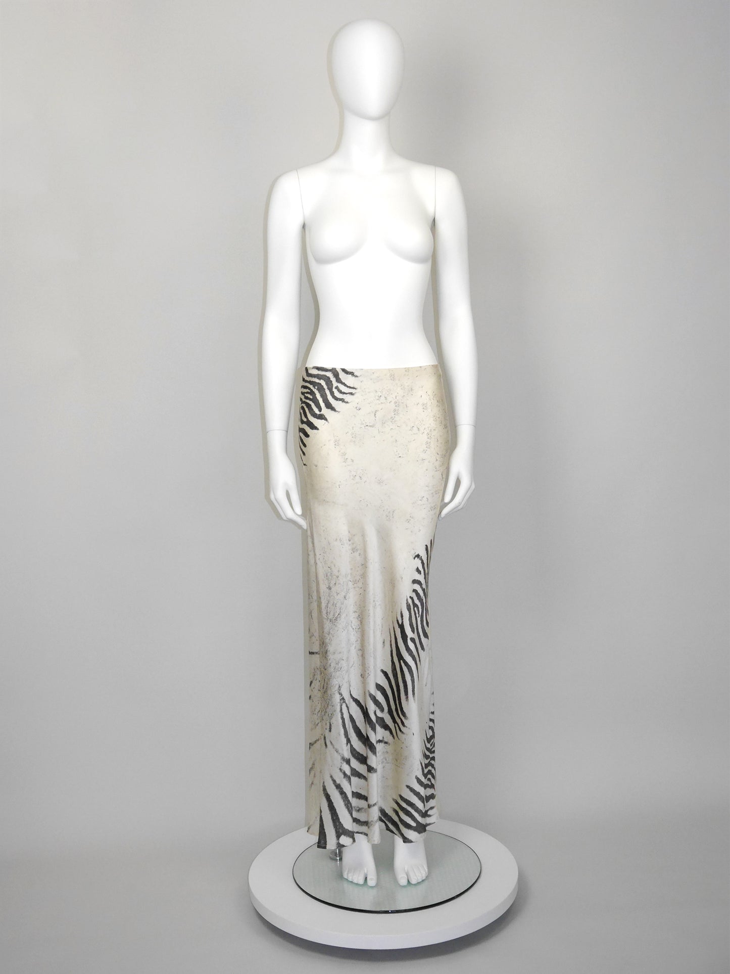 ROBERTO CAVALLI Spring 1999 Vintage Zebra Print Silk Maxi Skirt Size S-M