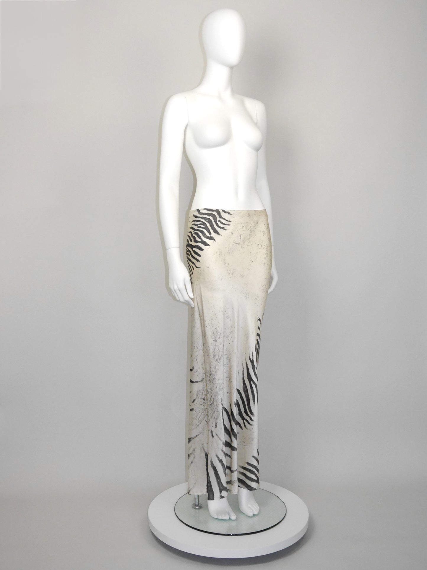 ROBERTO CAVALLI Spring 1999 Vintage Zebra Print Silk Maxi Skirt Size S-M