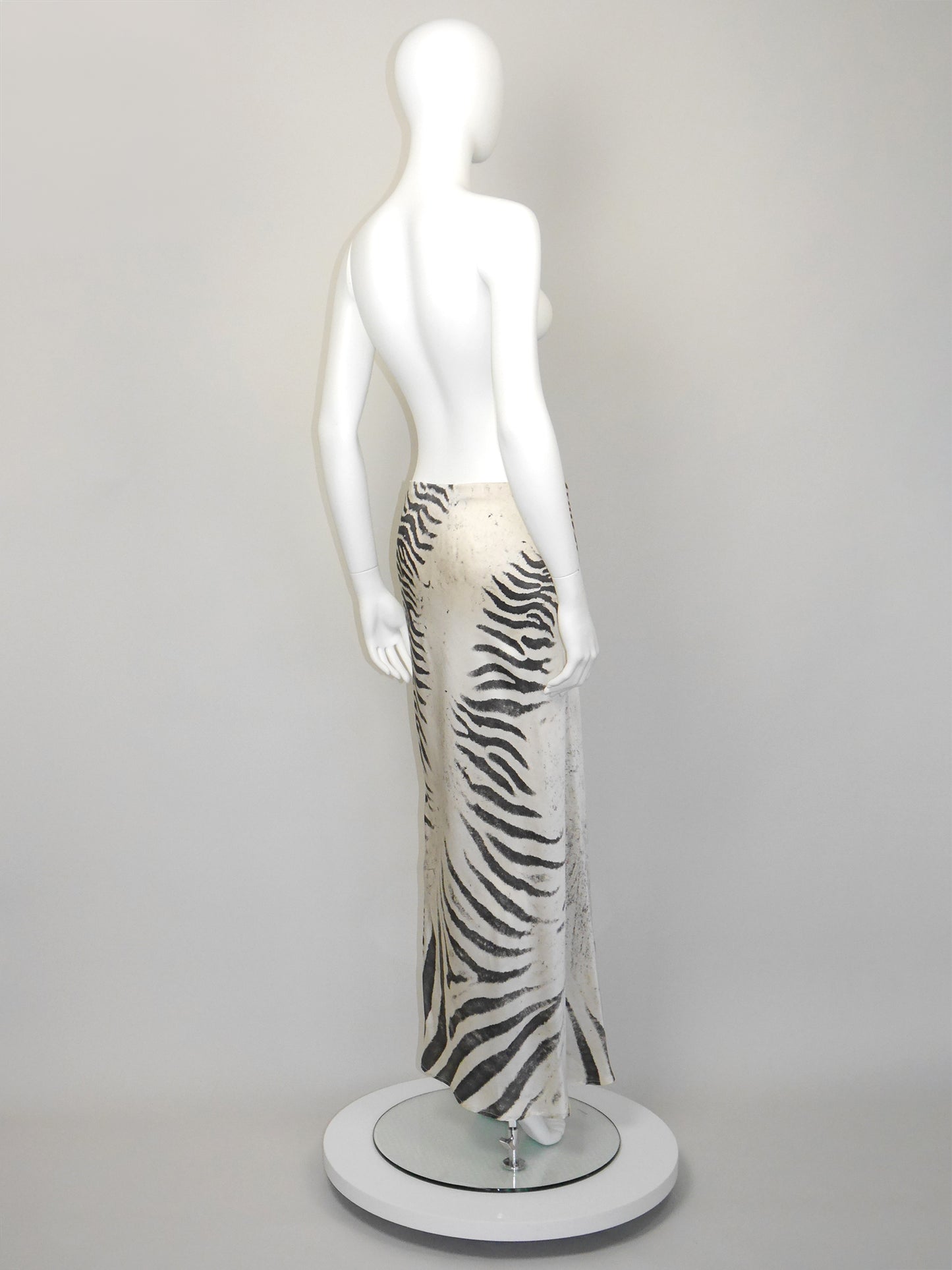 ROBERTO CAVALLI Spring 1999 Vintage Zebra Print Silk Maxi Skirt Size S-M