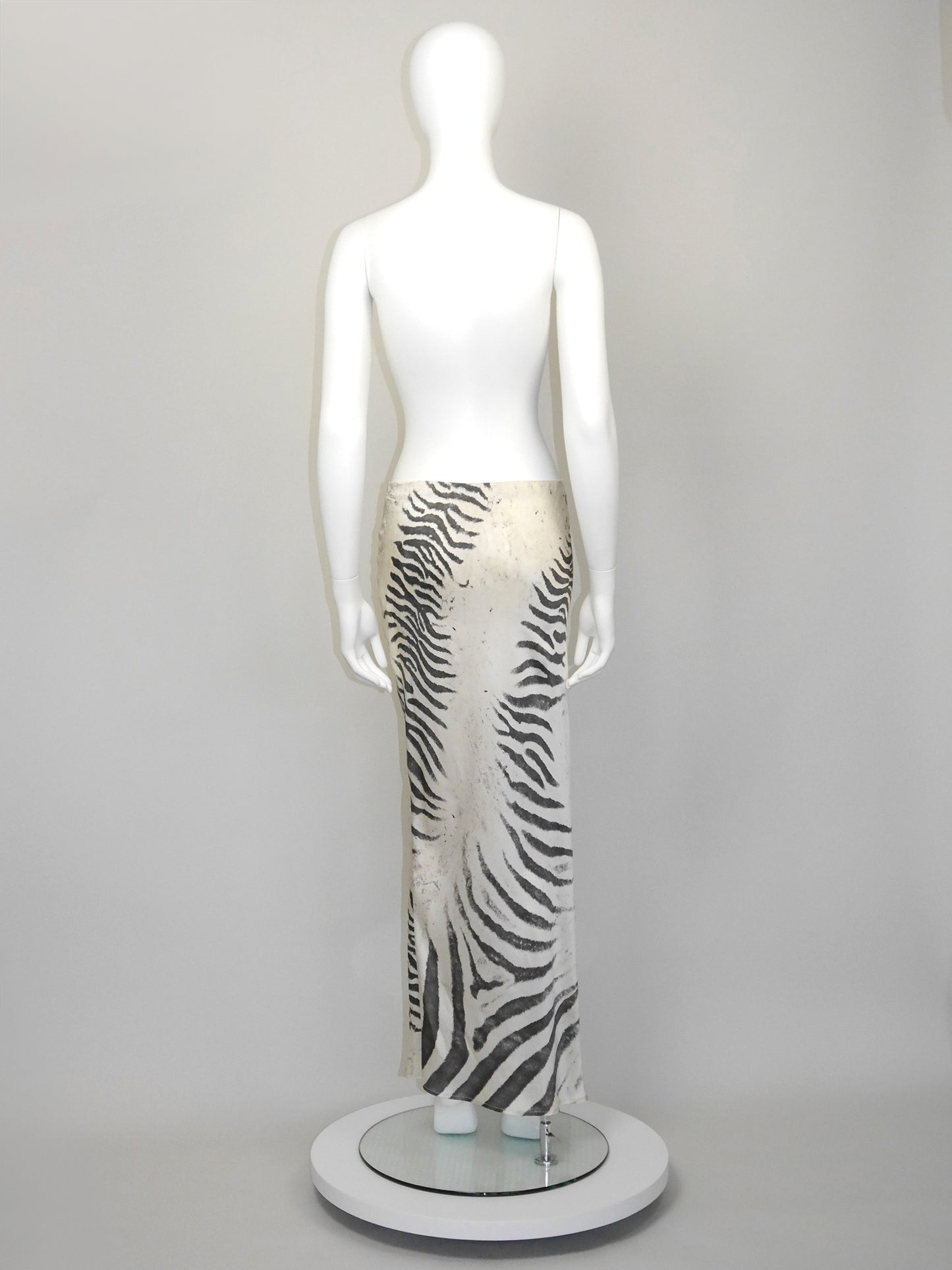 ROBERTO CAVALLI Spring 1999 Vintage Zebra Print Silk Maxi Skirt Size S-M