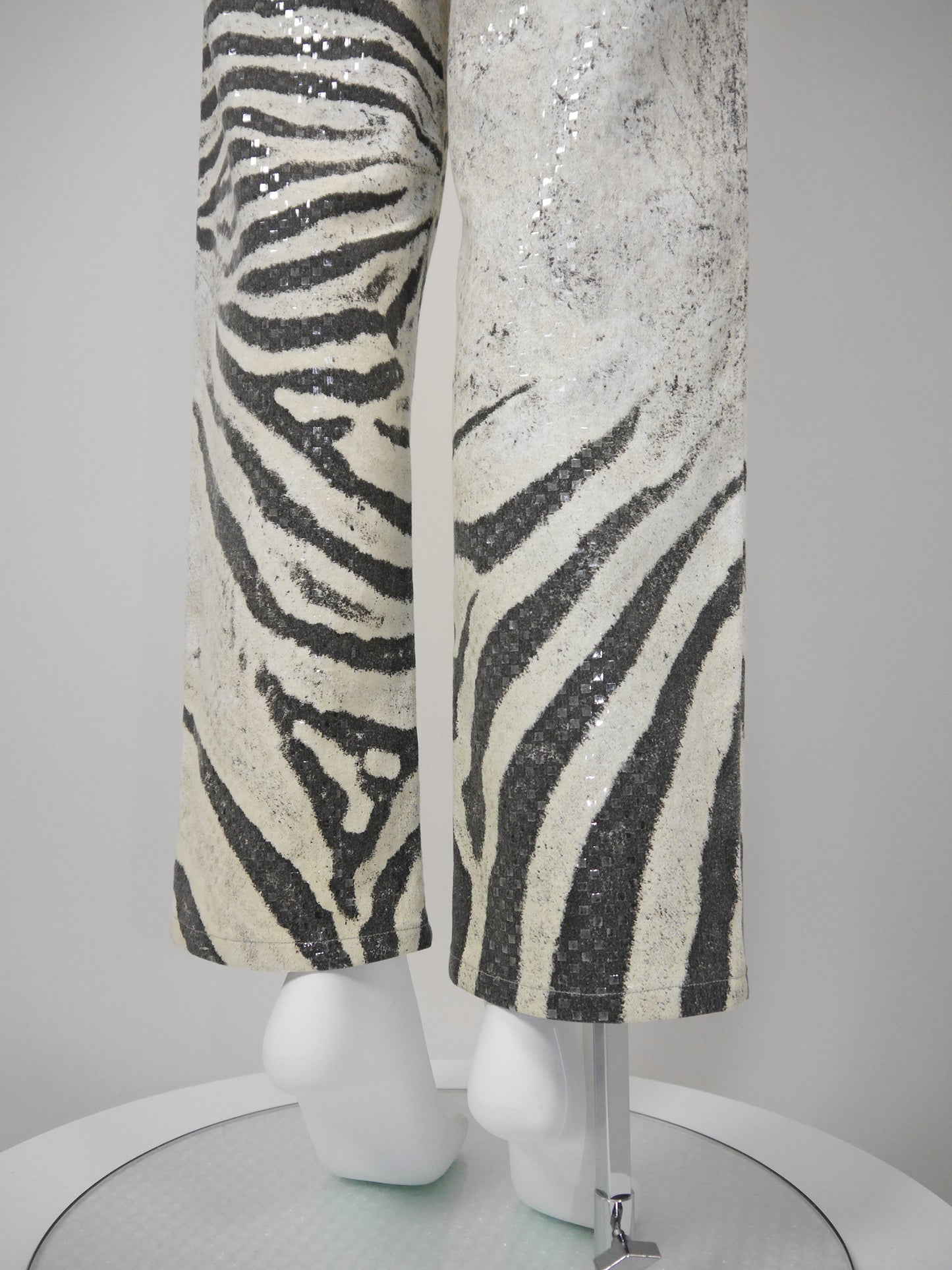 ROBERTO CAVALLI Spring 1999 Vintage Zebra Print Silk Jacket & Denim Pants Suit Size M