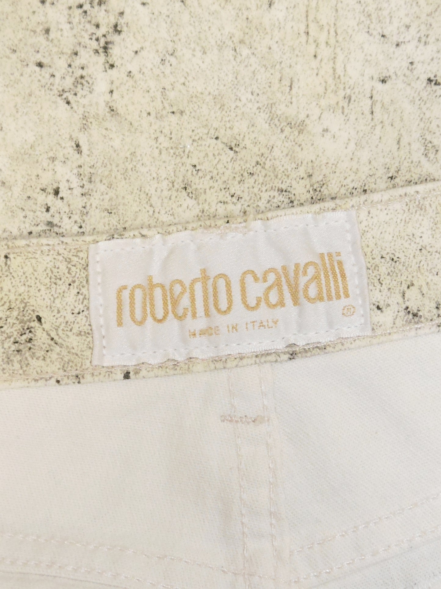 ROBERTO CAVALLI Spring 1999 Vintage Zebra Print Silk Jacket & Denim Pants Suit Size M