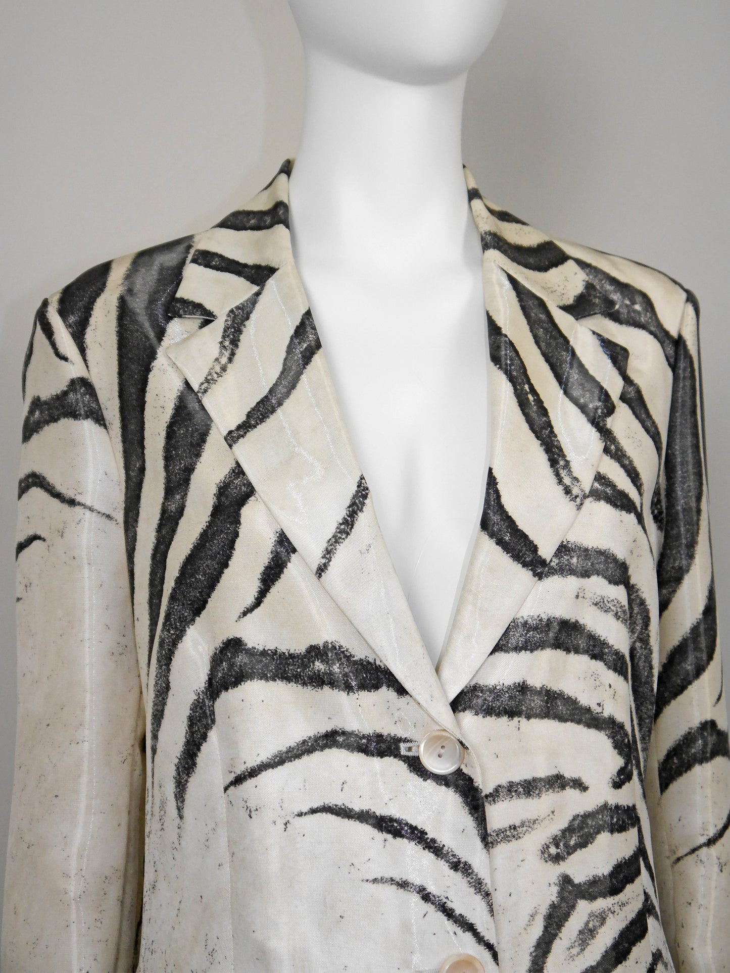 ROBERTO CAVALLI Spring 1999 Vintage Zebra Print Silk Jacket & Denim Pants Suit Size M