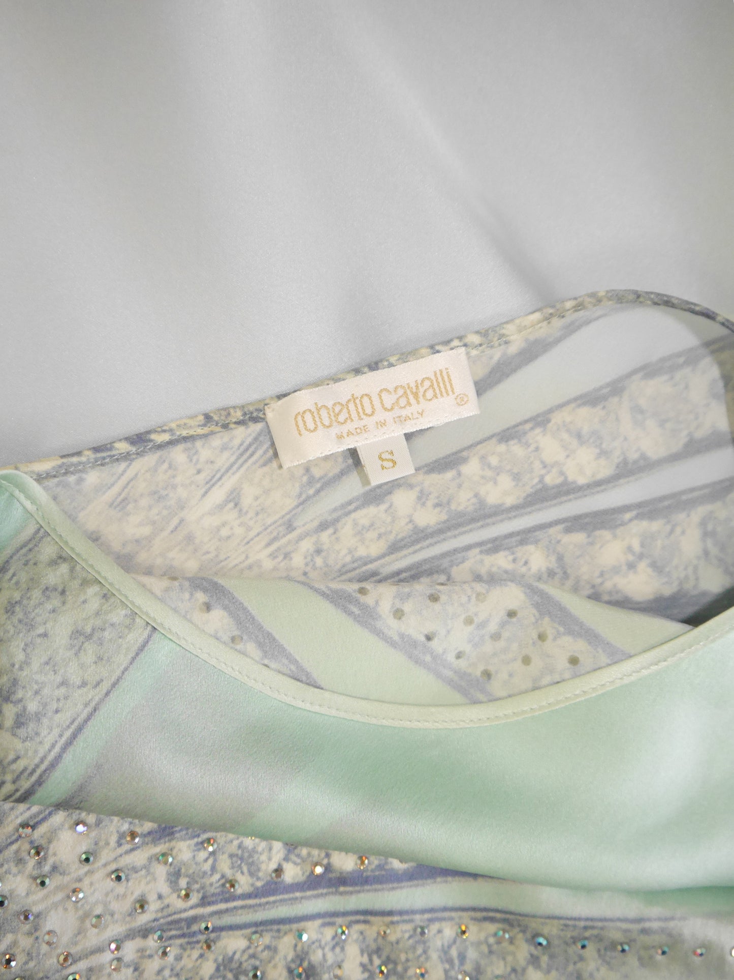 ROBERTO CAVALLI Spring 2000 Vintage Crystal Embellished Ombré Silk Slip Dress Size S