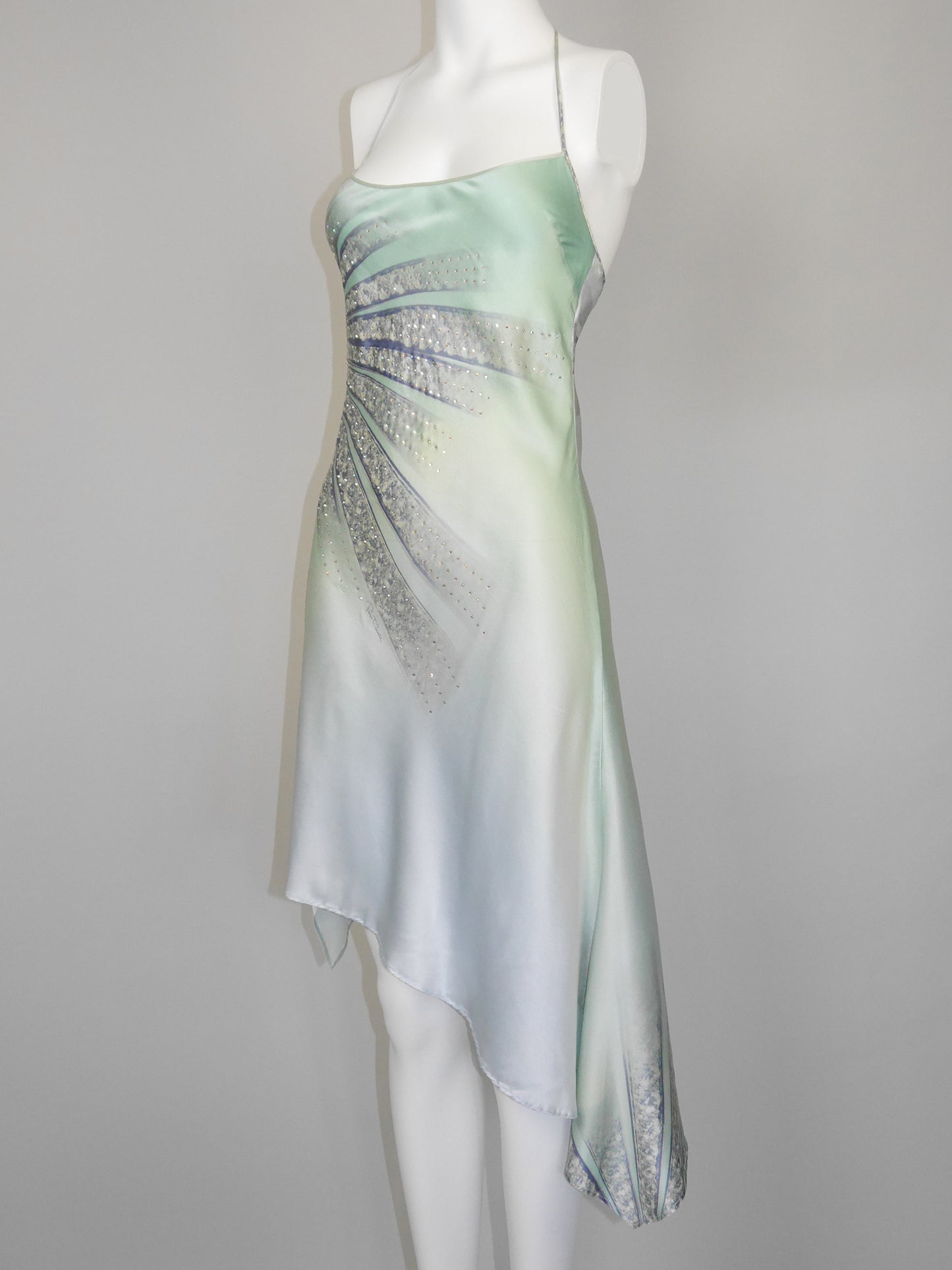 ROBERTO CAVALLI Spring 2000 Vintage Crystal Embellished Ombré Silk Slip Dress Size S
