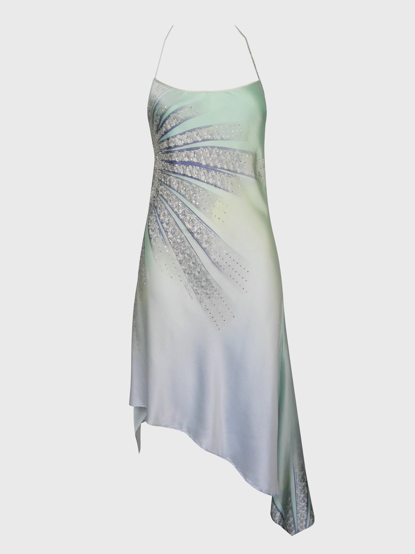 ROBERTO CAVALLI Spring 2000 Vintage Crystal Embellished Ombré Silk Slip Dress Size S