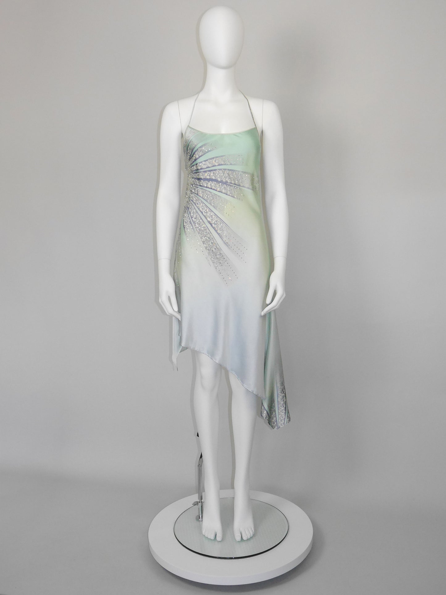 ROBERTO CAVALLI Spring 2000 Vintage Crystal Embellished Ombré Silk Slip Dress Size S