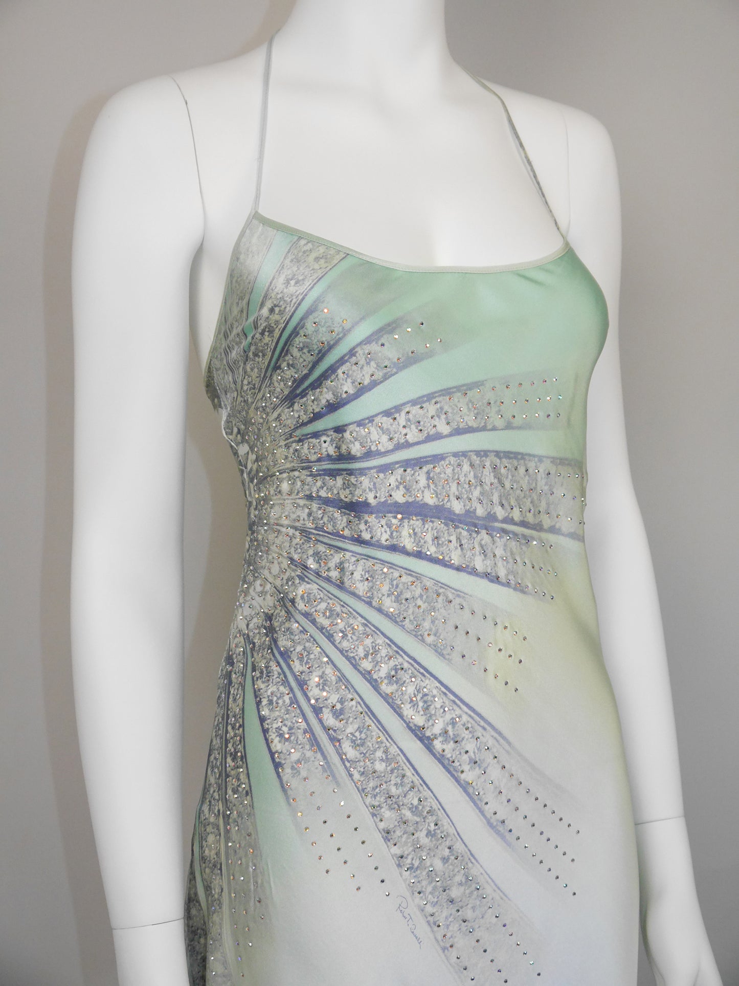 ROBERTO CAVALLI Spring 2000 Vintage Crystal Embellished Ombré Silk Slip Dress Size S