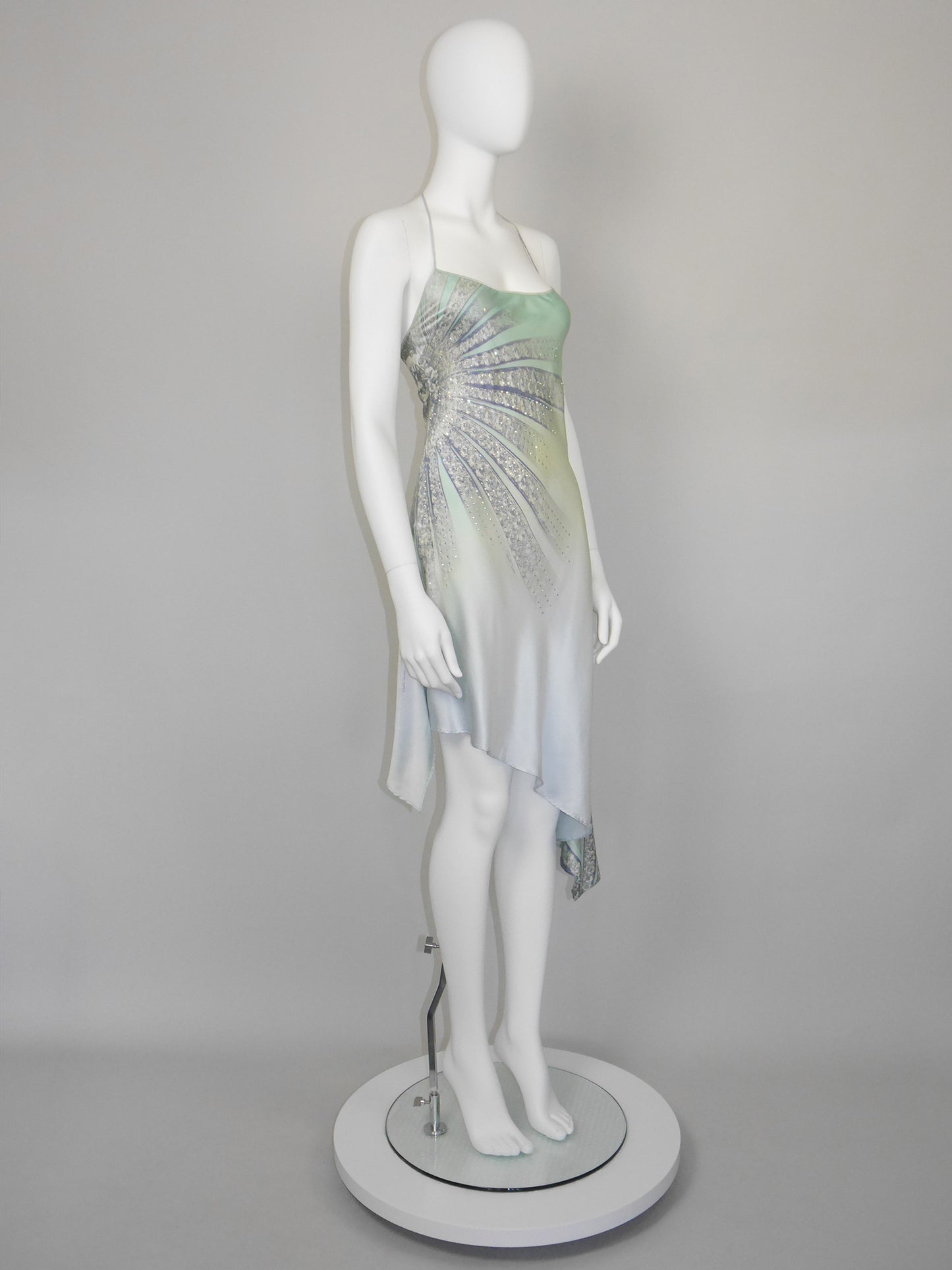 ROBERTO CAVALLI Spring 2000 Vintage Crystal Embellished Ombré Silk Slip Dress Size S