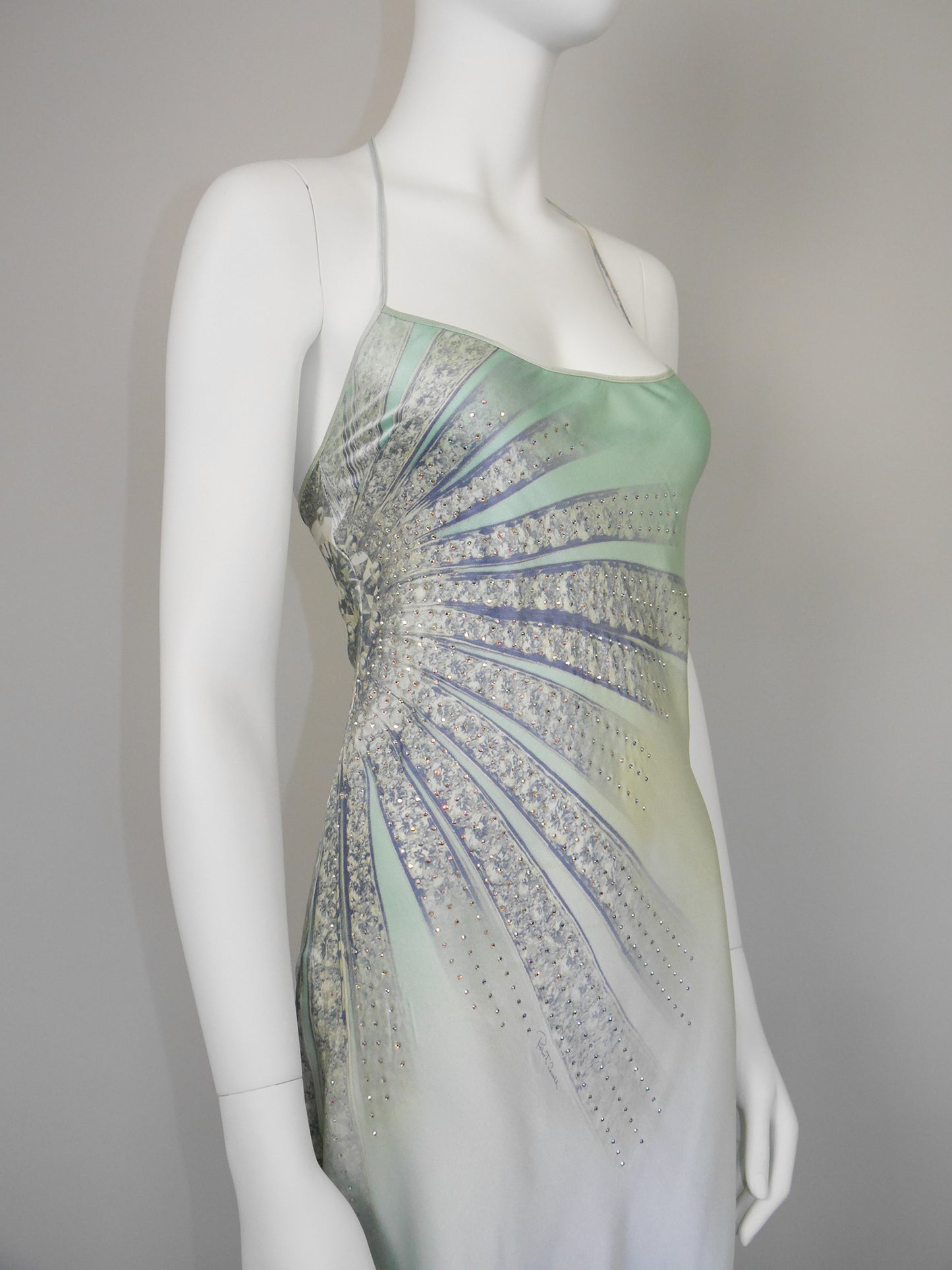 ROBERTO CAVALLI Spring 2000 Vintage Crystal Embellished Ombré Silk Slip Dress Size S